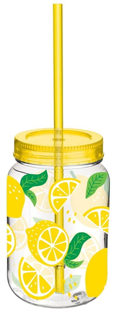 Summer Lemon Mason Cup with Straw 16 ounce 1ct