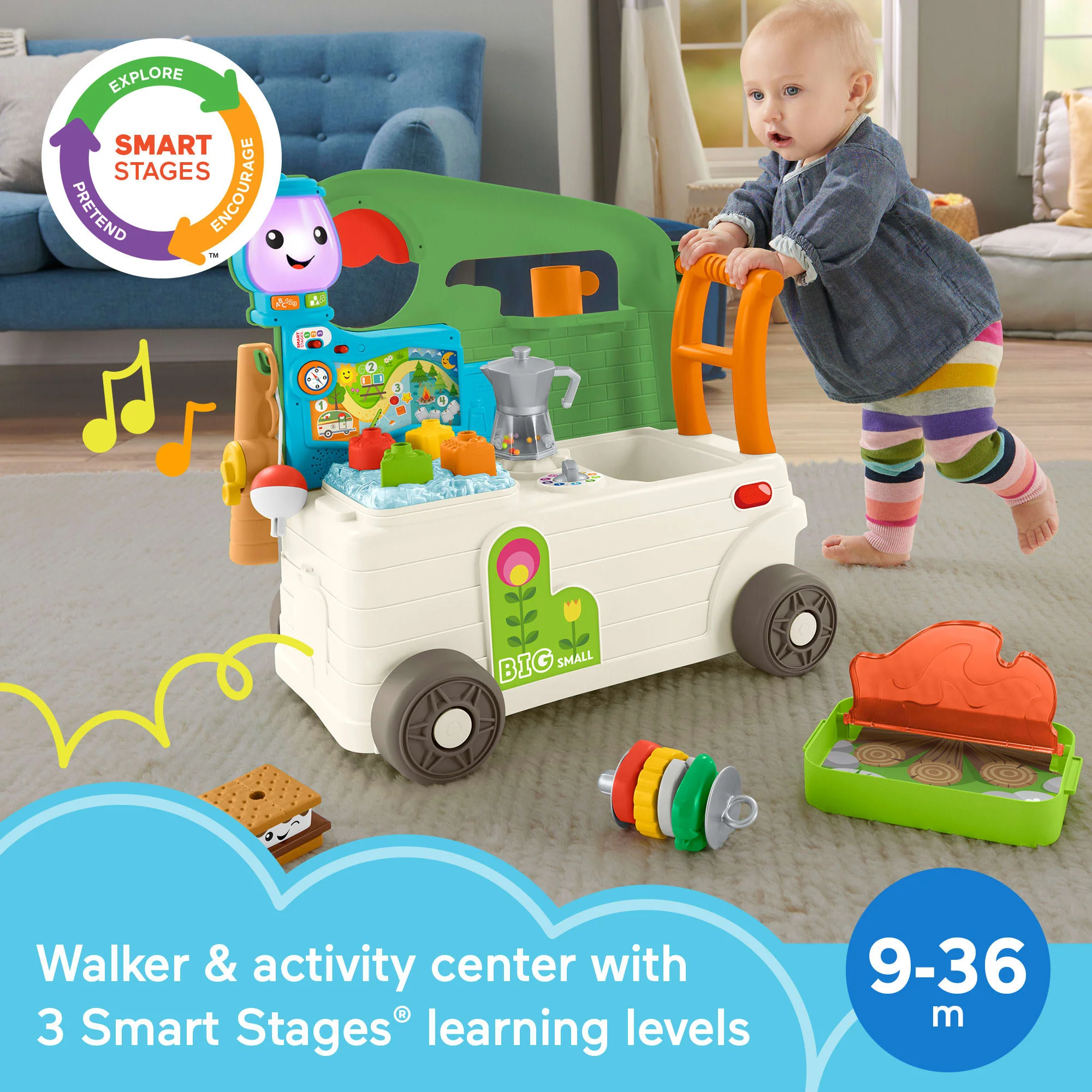 Fisher-Price Laugh & Learn 3-In-1 On-The-Go Camper Infant Walker & Toddler Activity Center