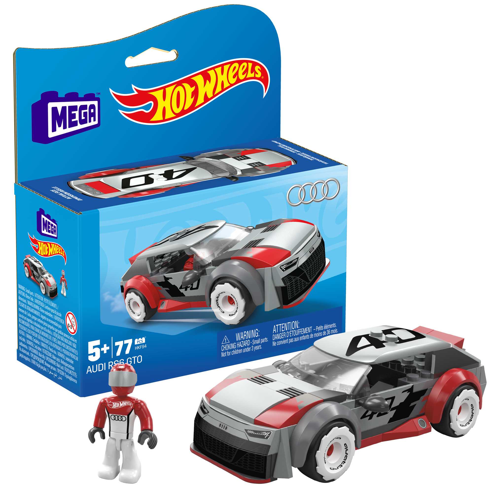 MEGA Hot Wheels Audi RS 6 GTO Concept Toy Car Building Kit With 1 Figure (77 Pieces)