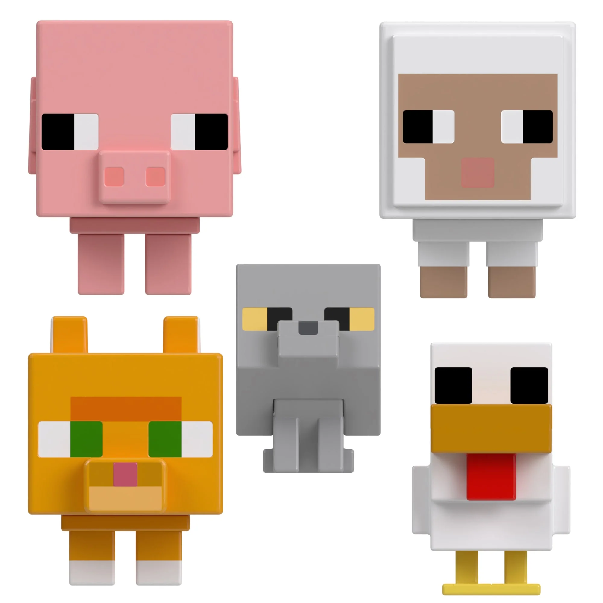 Minecraft Mini Action Figures 5-Pack, Mob Head Minis Farmland Friends Toy Set With Pixelated Design