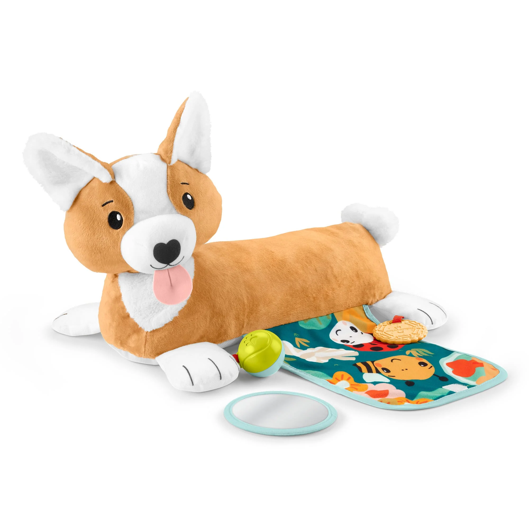 Fisher-Price Baby Tummy Time Toys, 3-in-1 Puppy Wedge With Rattle TeeTher & Mirror
