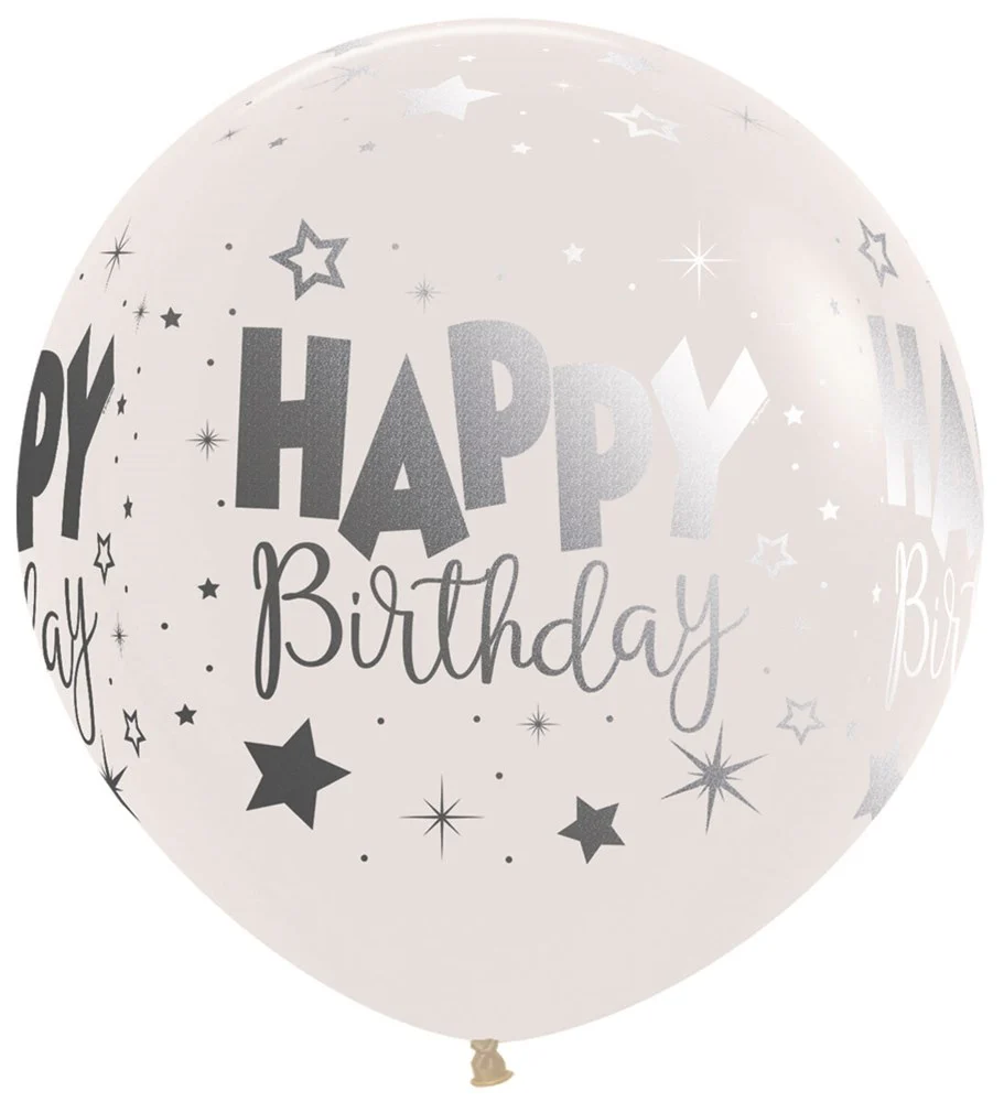 24 inch- Sempertex Happy Birthday Fantasy (Crystal Clear) All Over Print 10ct