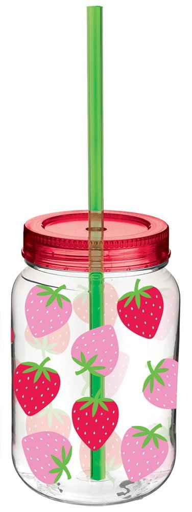 Summer Strawberry Mason Cup with Straw 16 ounce 1ct