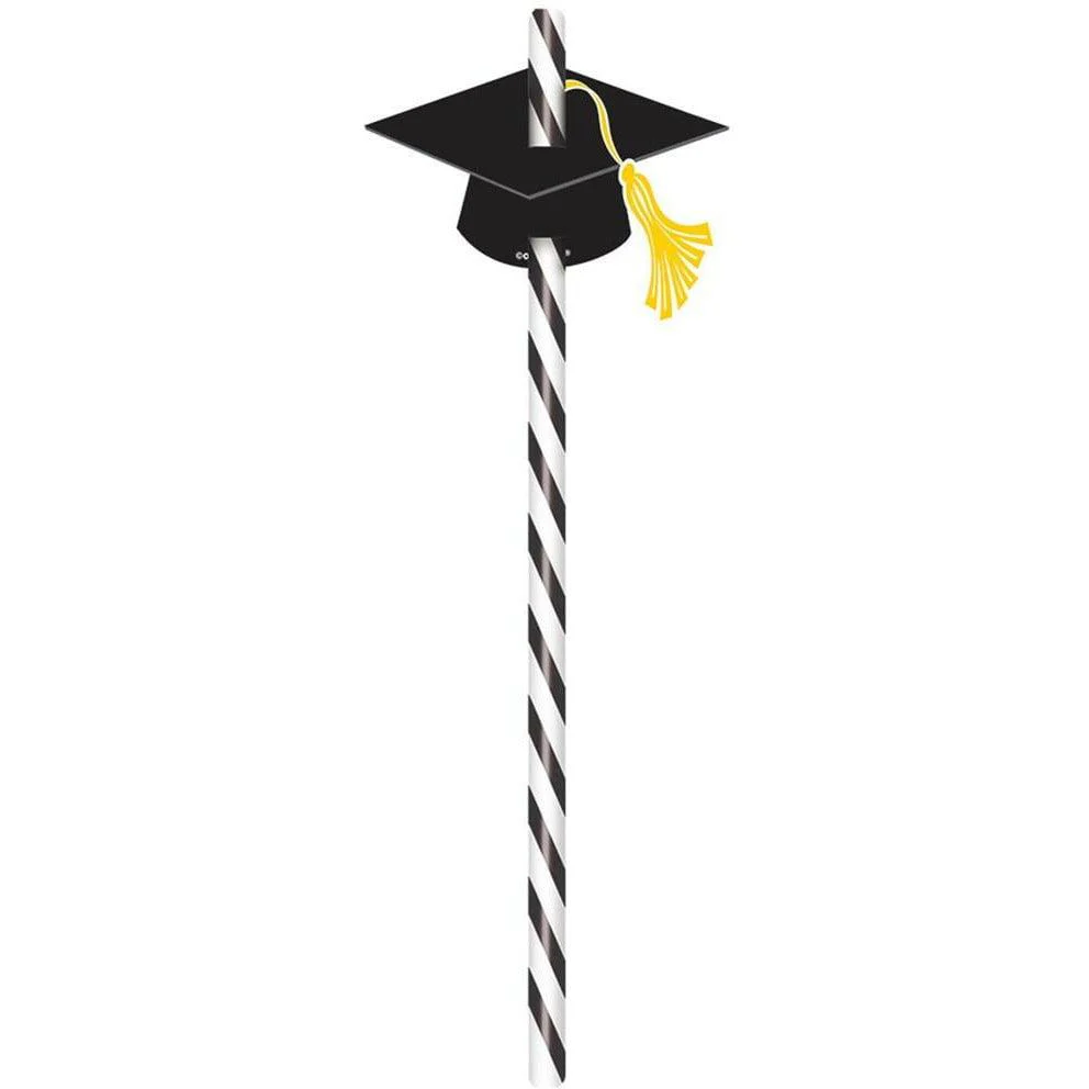 Graduation Straws With Grad Caps 12ct