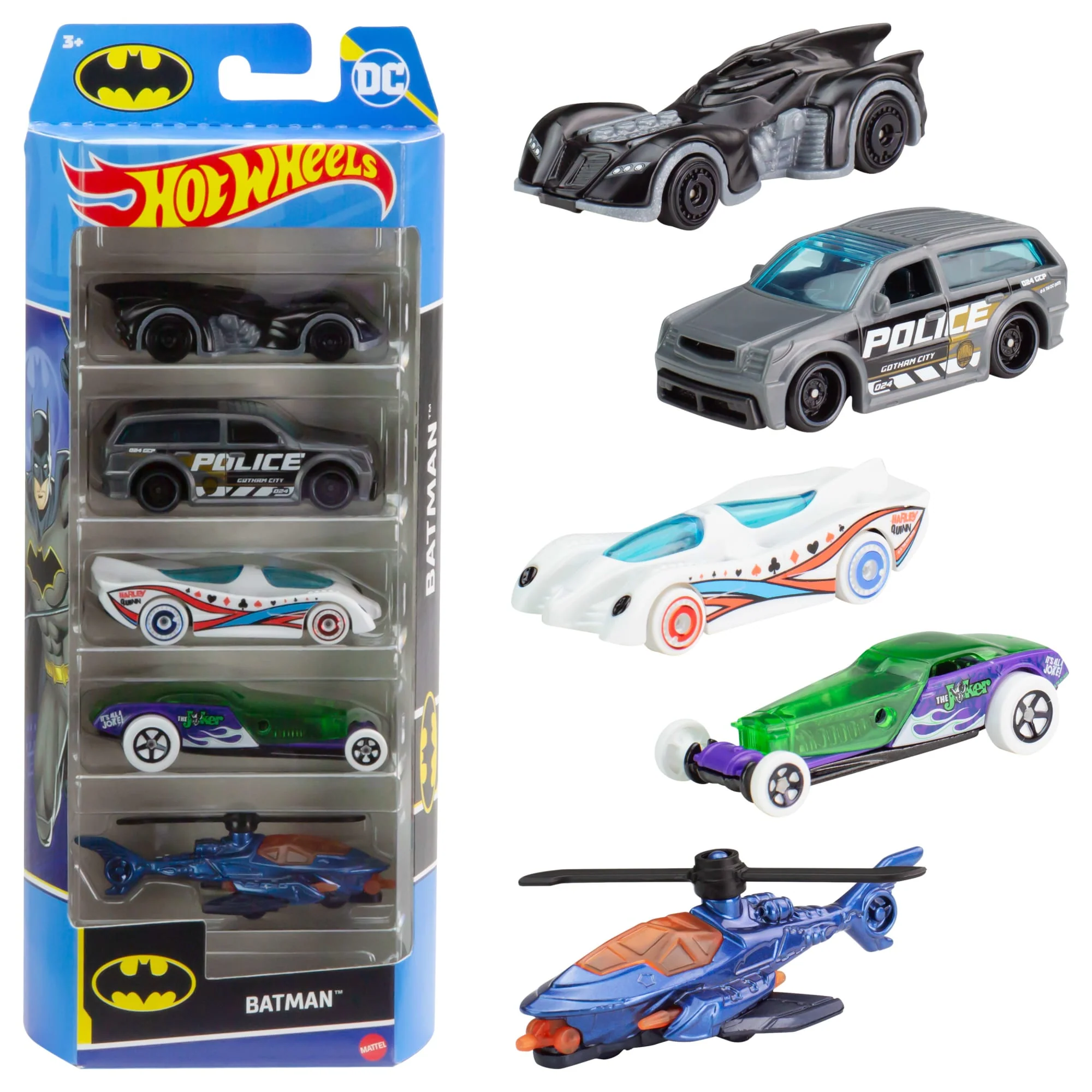 Hot Wheels 1:64 Scale Batman-Themed Toy Vehicles, Set Of 5