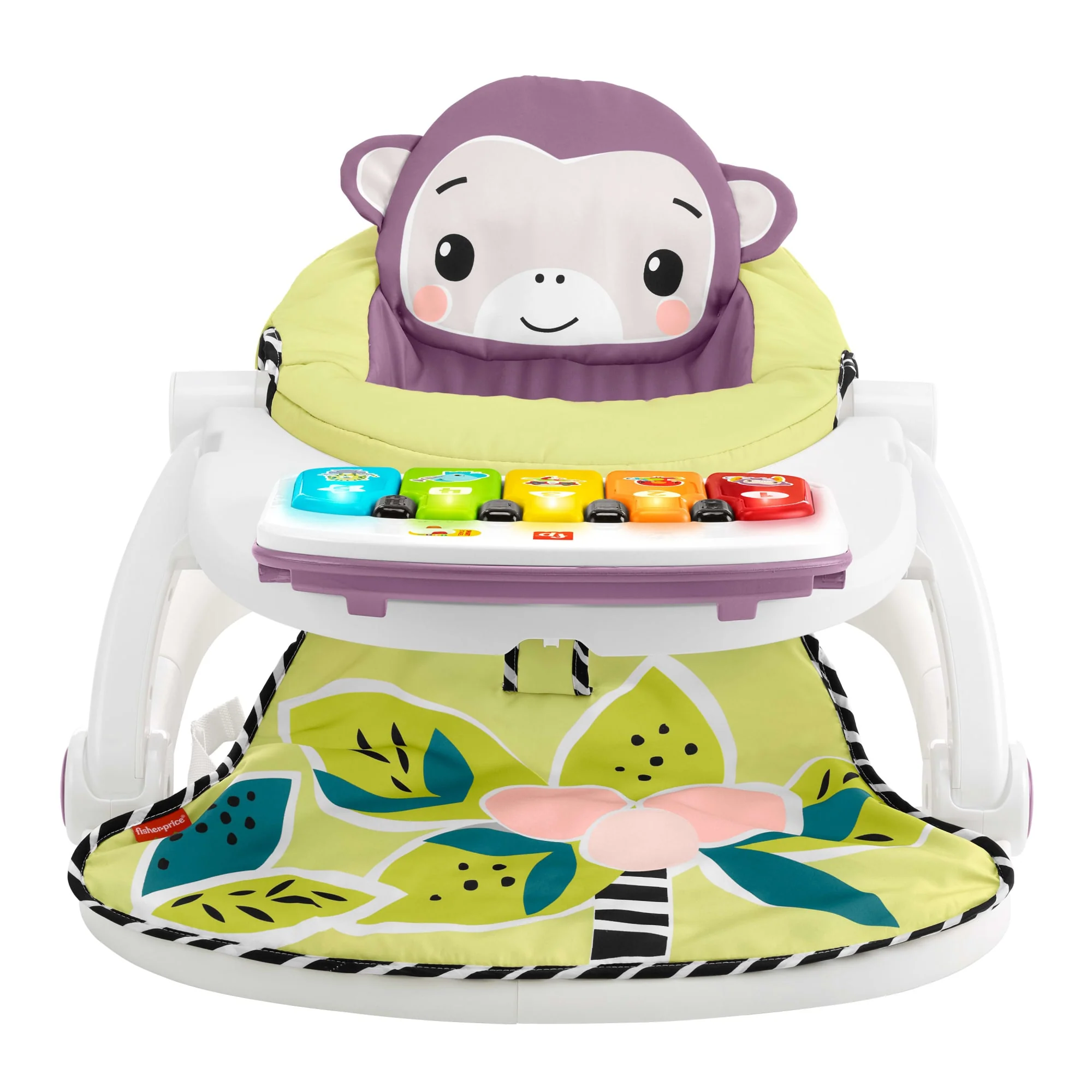 Fisher-Price Kick & Play Deluxe Sit-Me-Up Seat, Purple Monkey Baby Chair & Piano Learning Toy