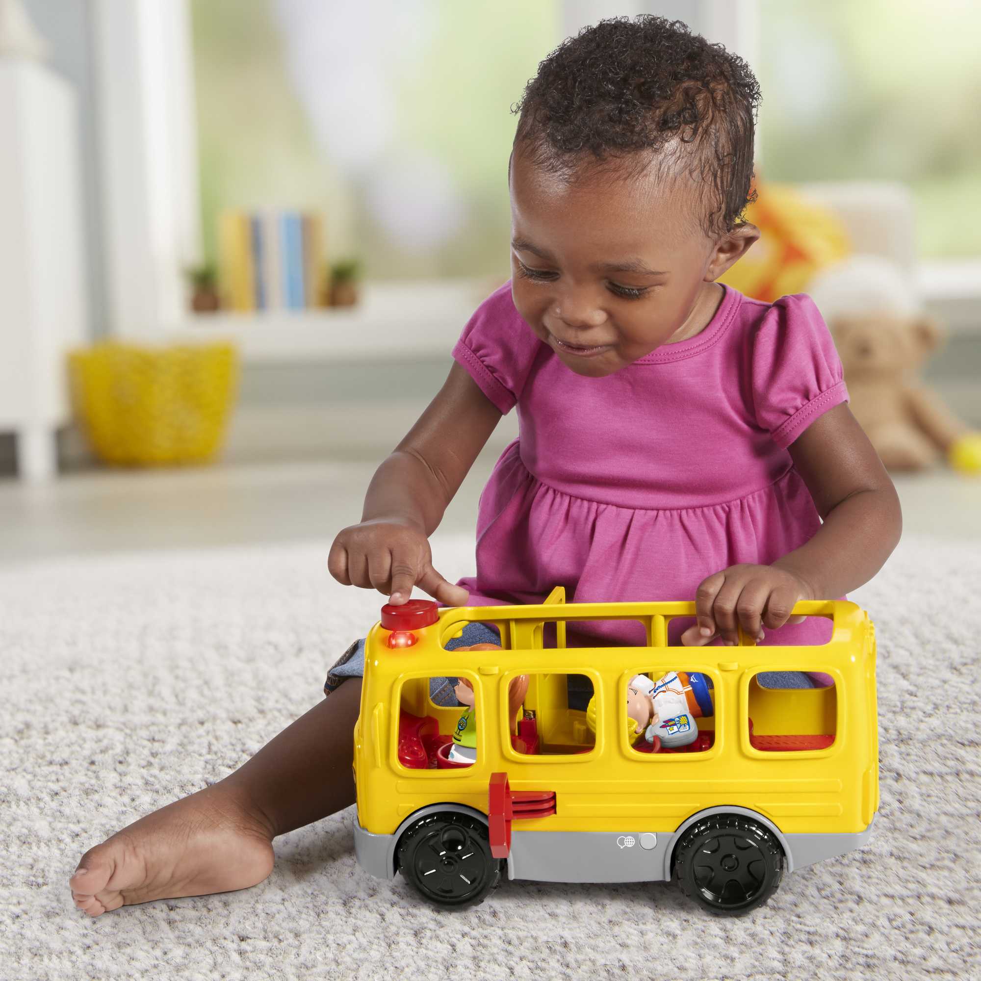 Fisher-Price Little People School Bus Toy With Lights And Sounds, 2 Figures, Toddler Toy, Ffp