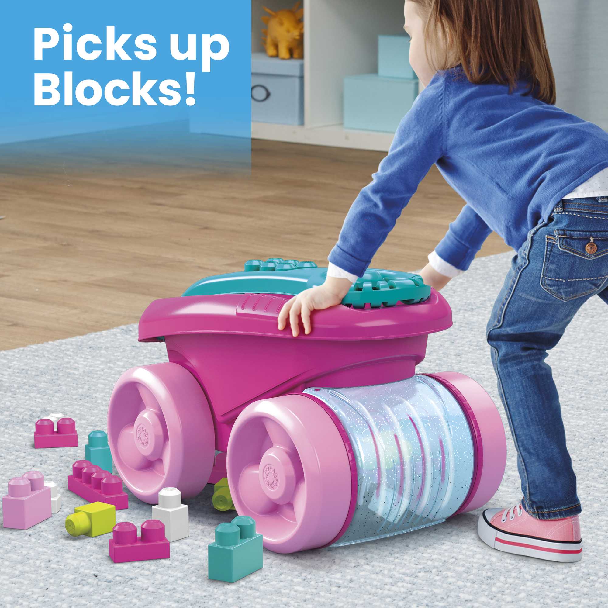 MEGA BLOKS Fisher Price Pink Block Scooping Wagon Building Toy (21 Pieces) For Toddler