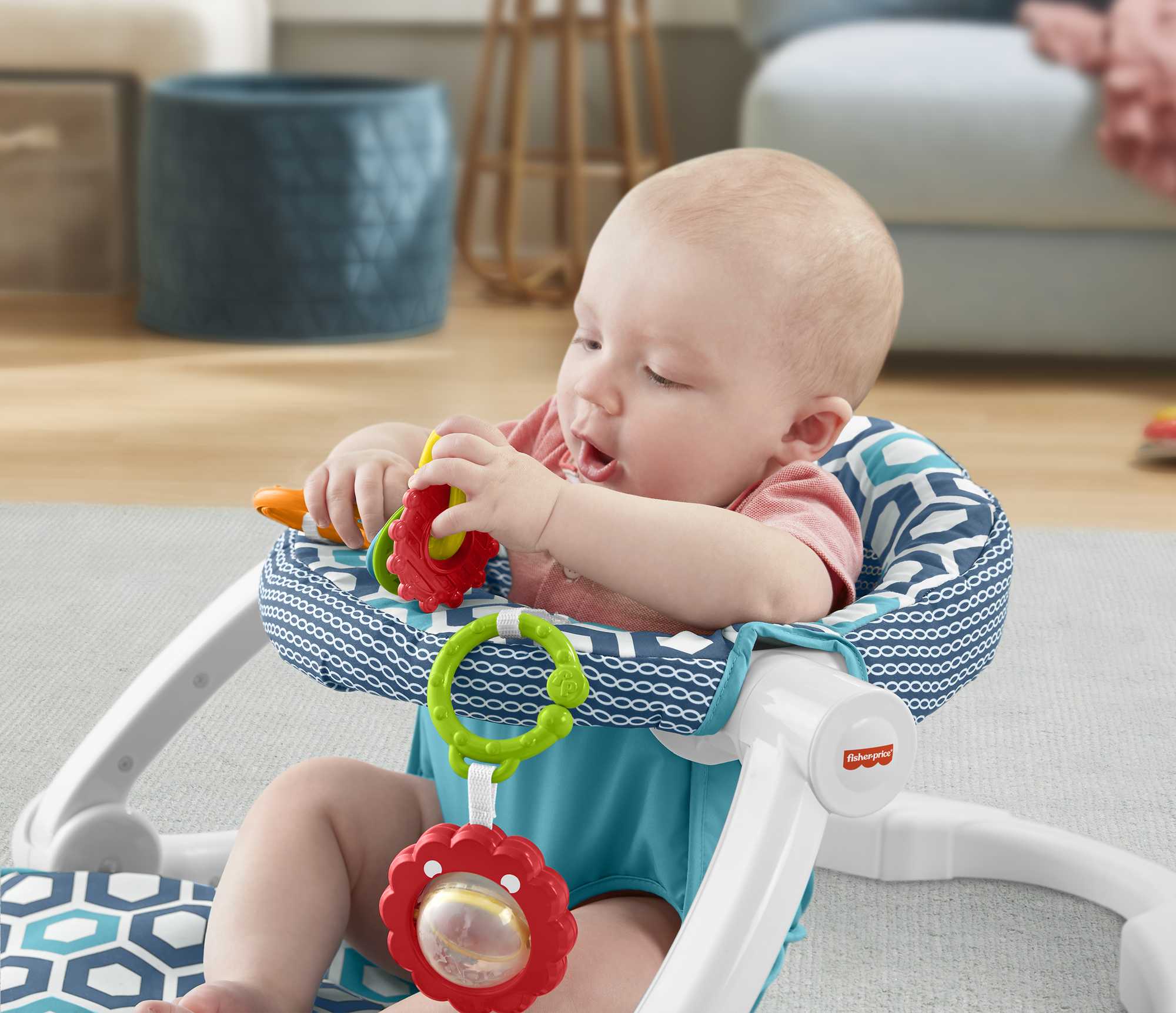 Fisher-Price Sit-Me-Up Floor Seat Portable Baby Chair With 2 Removable Toys, Honeycomb
