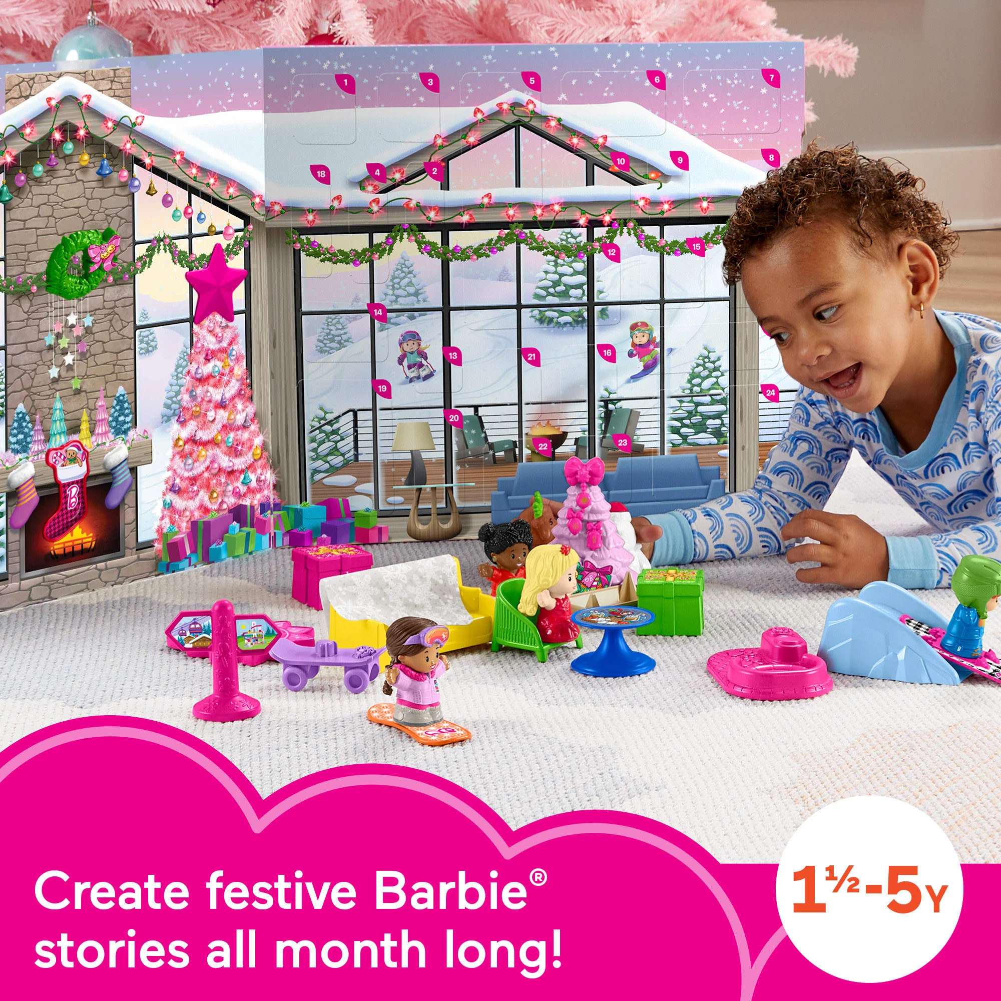 Fisher-Price Little People Barbie Advent Calendar Playset, Christmas Gift For Toddlers, 24 Toys