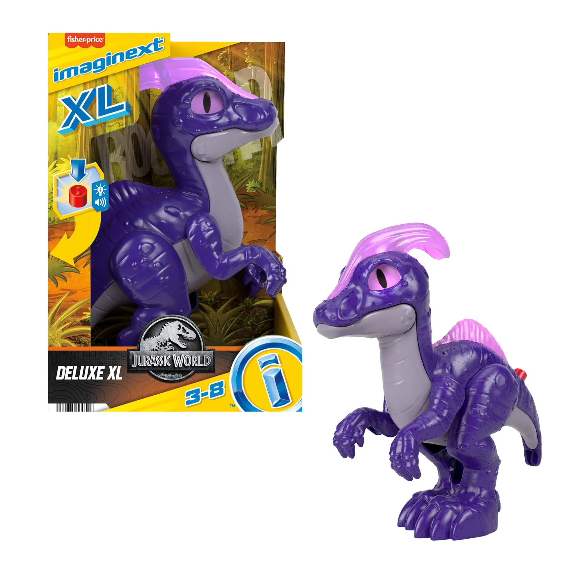 Imaginext Jurassic World Dinosaur Parasaurolophus XL Figure With Lights & Sounds, 10-inch Toy