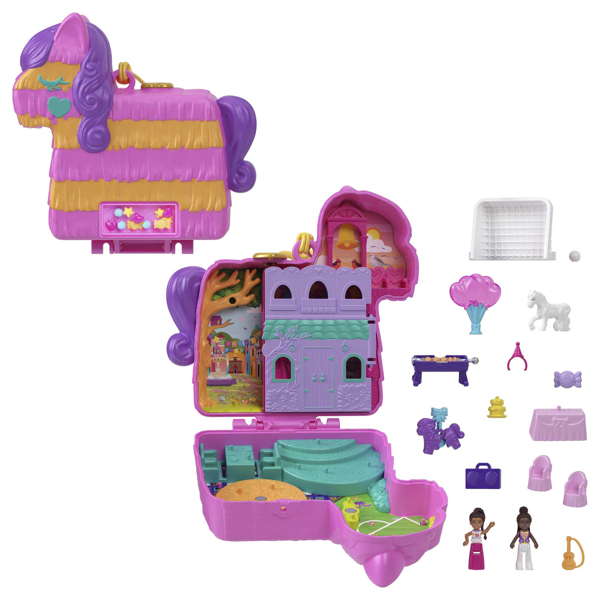 Polly Pocket Mini Toys, Piñata Party Compact Playset With 2 Dolls And Accessories