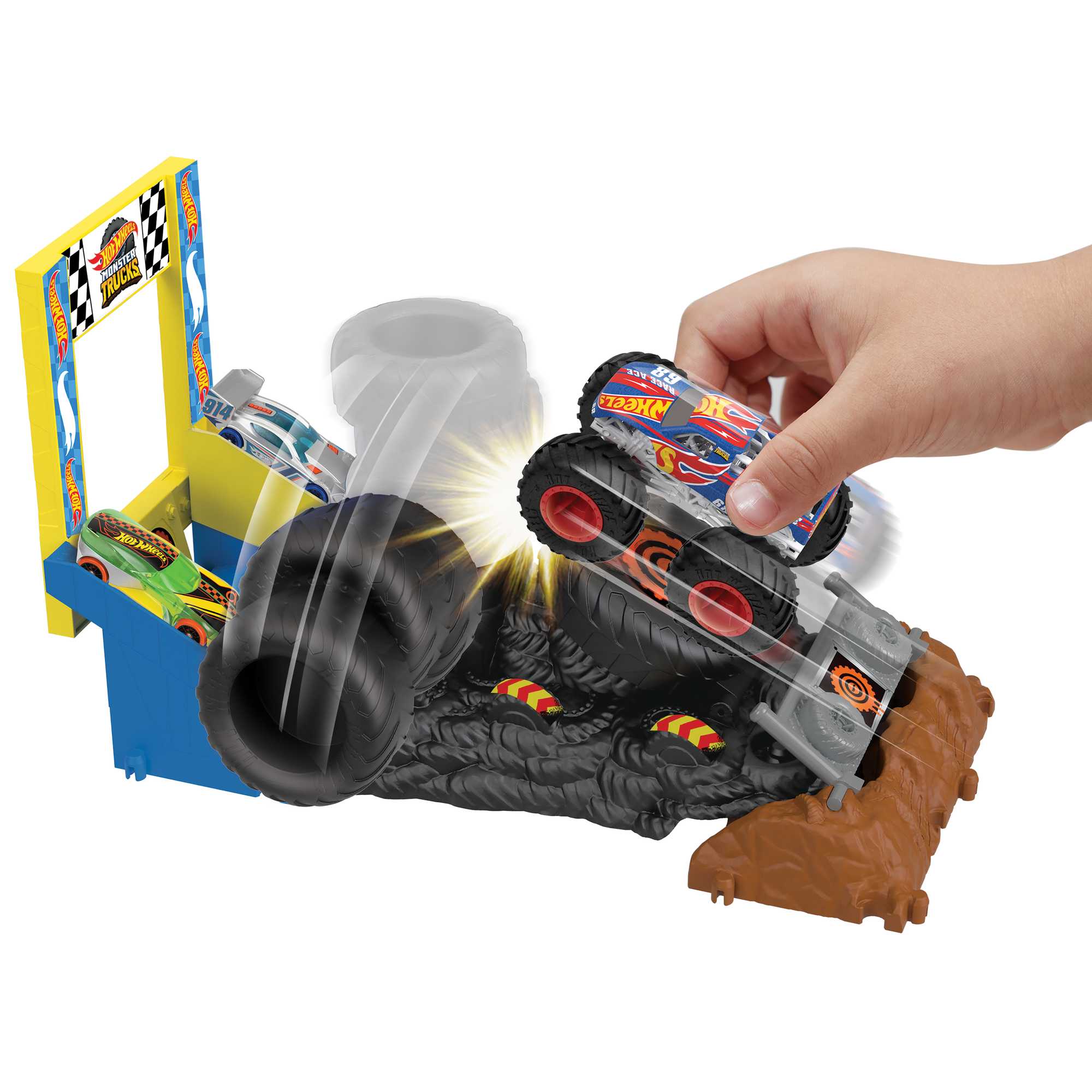 Hot Wheels Monster Trucks Pista de Brinquedo Arena de Demolição Desafio Race Ace para Iniciantes