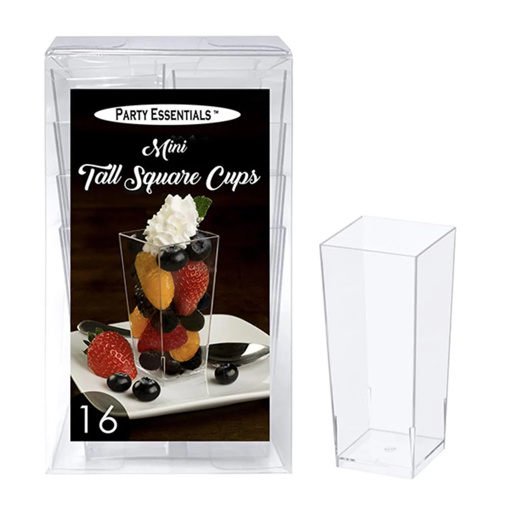 Mini Tall Square Cup 3.5oz Clear 16ct