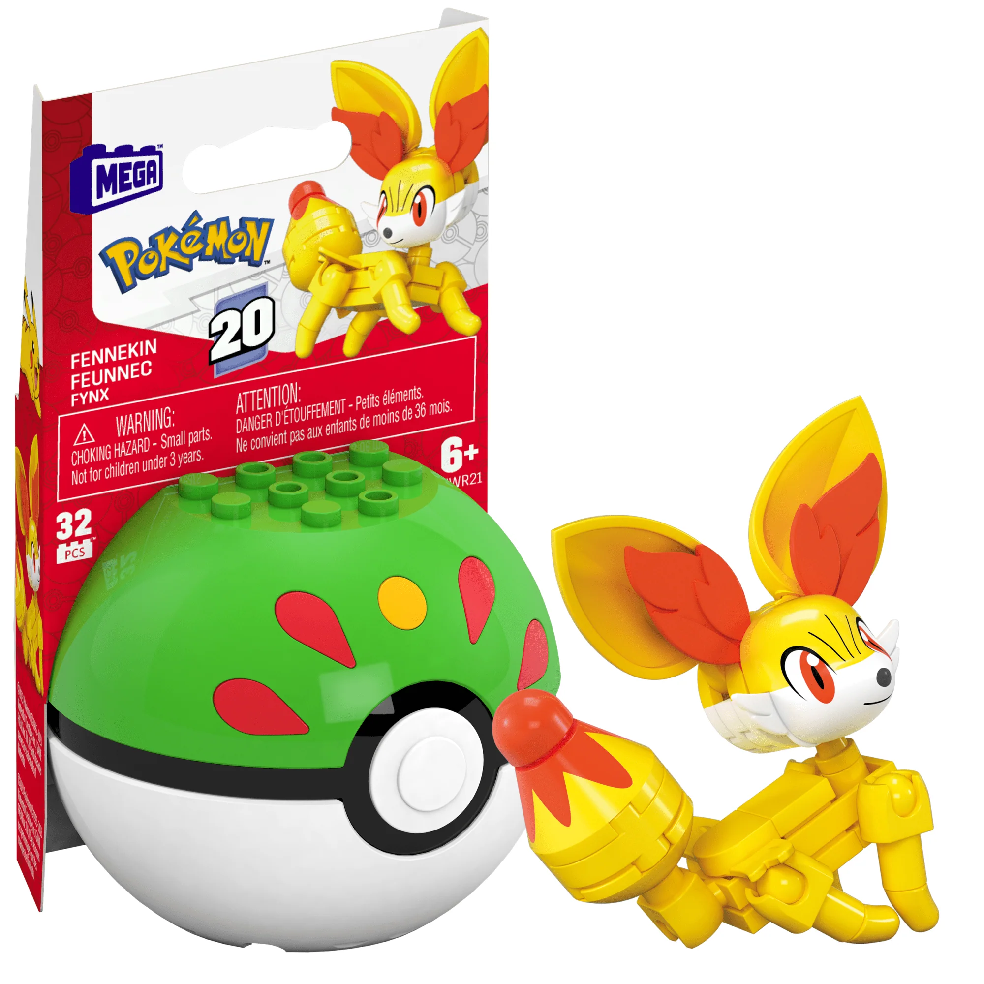 MEGA Pokémon Fennekin Building Toy Kit, Poseable Action Figure (32 Pieces) For Kids