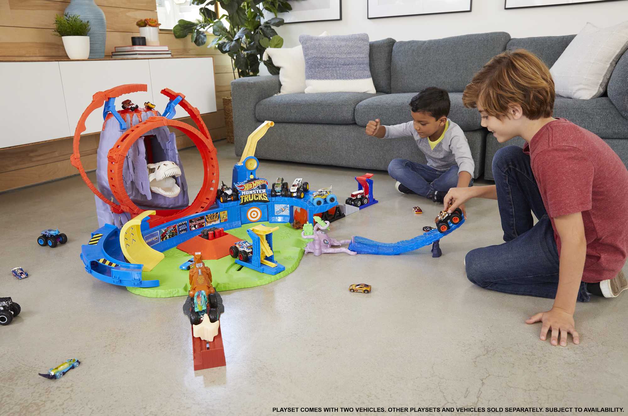 Hot Wheels Monster Trucks, 1:64 Scale Race Ace Toy Truck And Volcano Playset