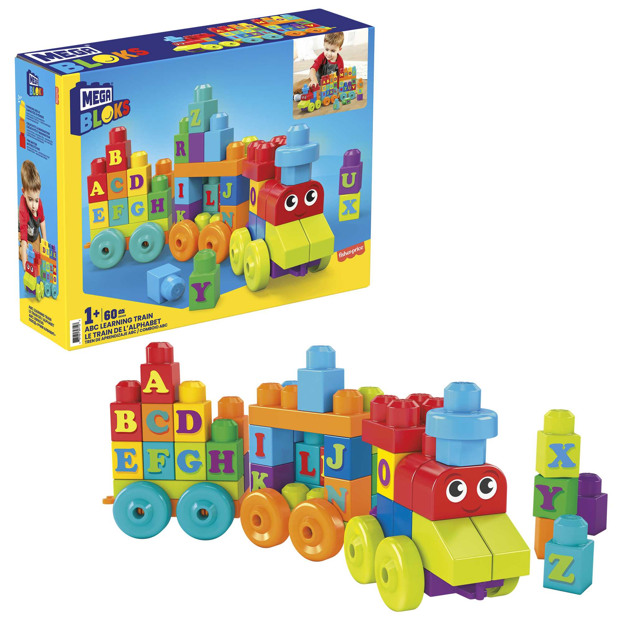 MEGA BLOKS ABC Learning Train Fisher Price Building Toy Blocks (60 Pieces) For Toddler