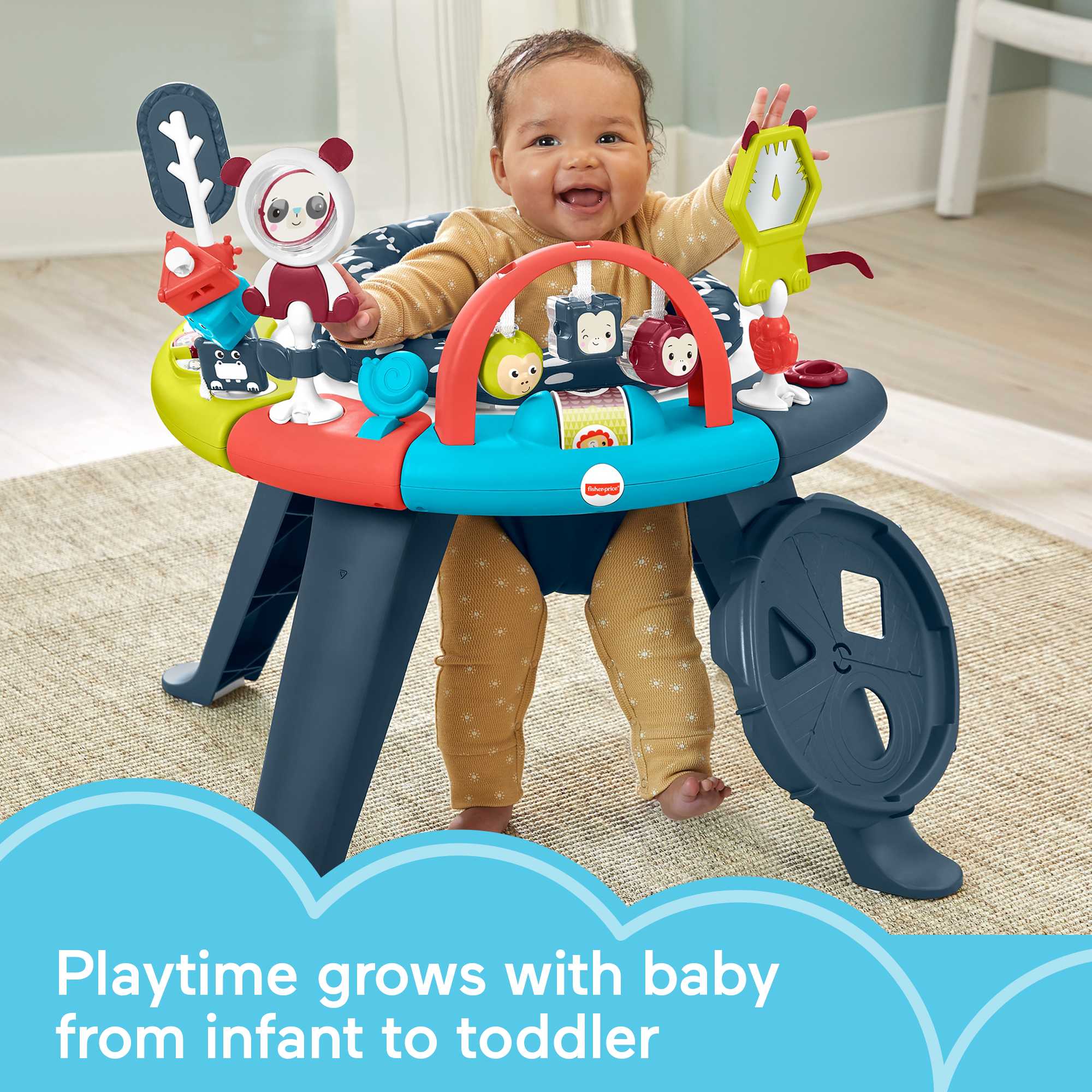 Fisher-Price 3-In-1 Spin & Sort Infant Activity Center And Toddler Play Table, Navy Dashes