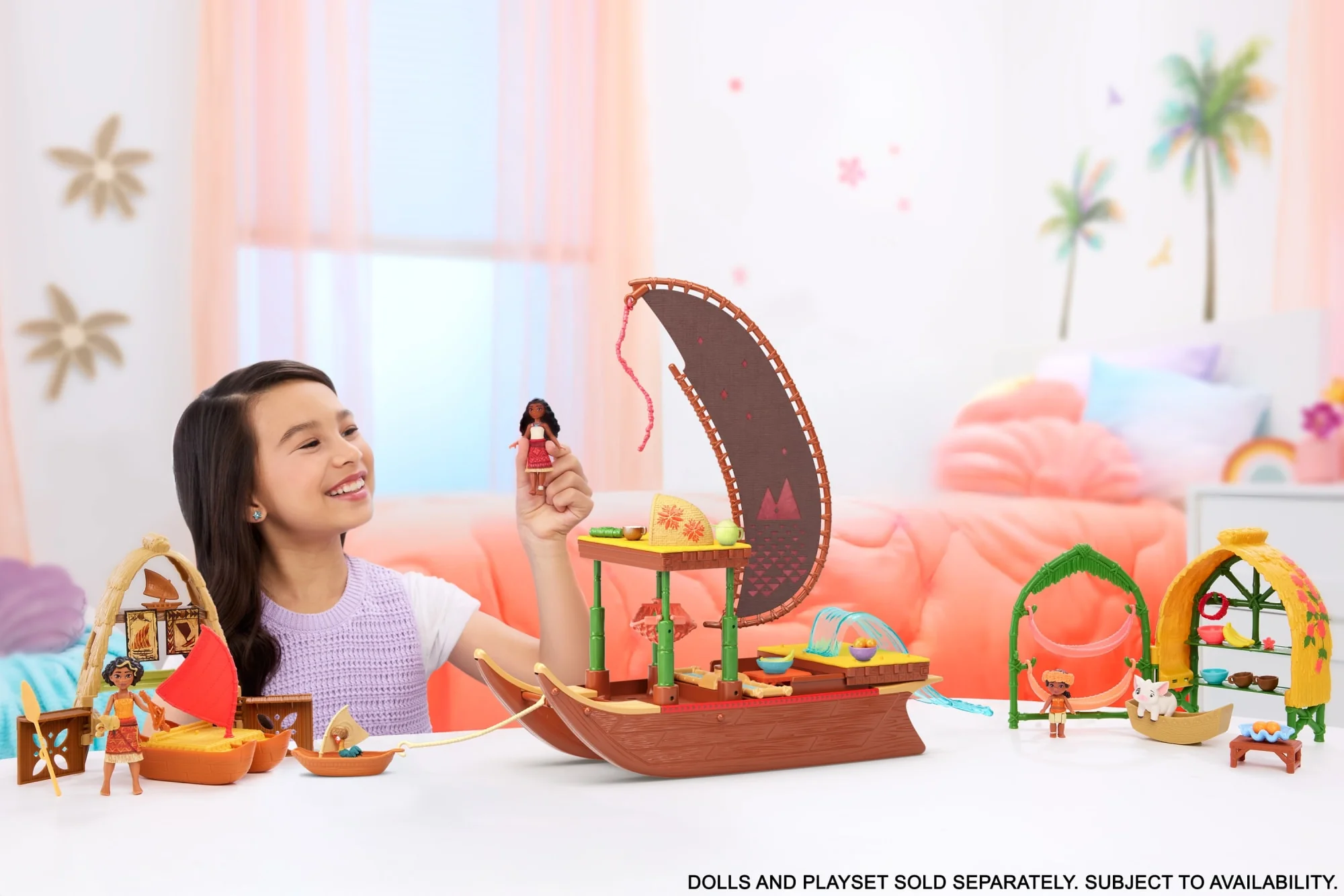 Disney Moana 2 Toys, Moana & Simea Village Home Playset, 2 Small Dolls, Friend Figure & 15 Accessories