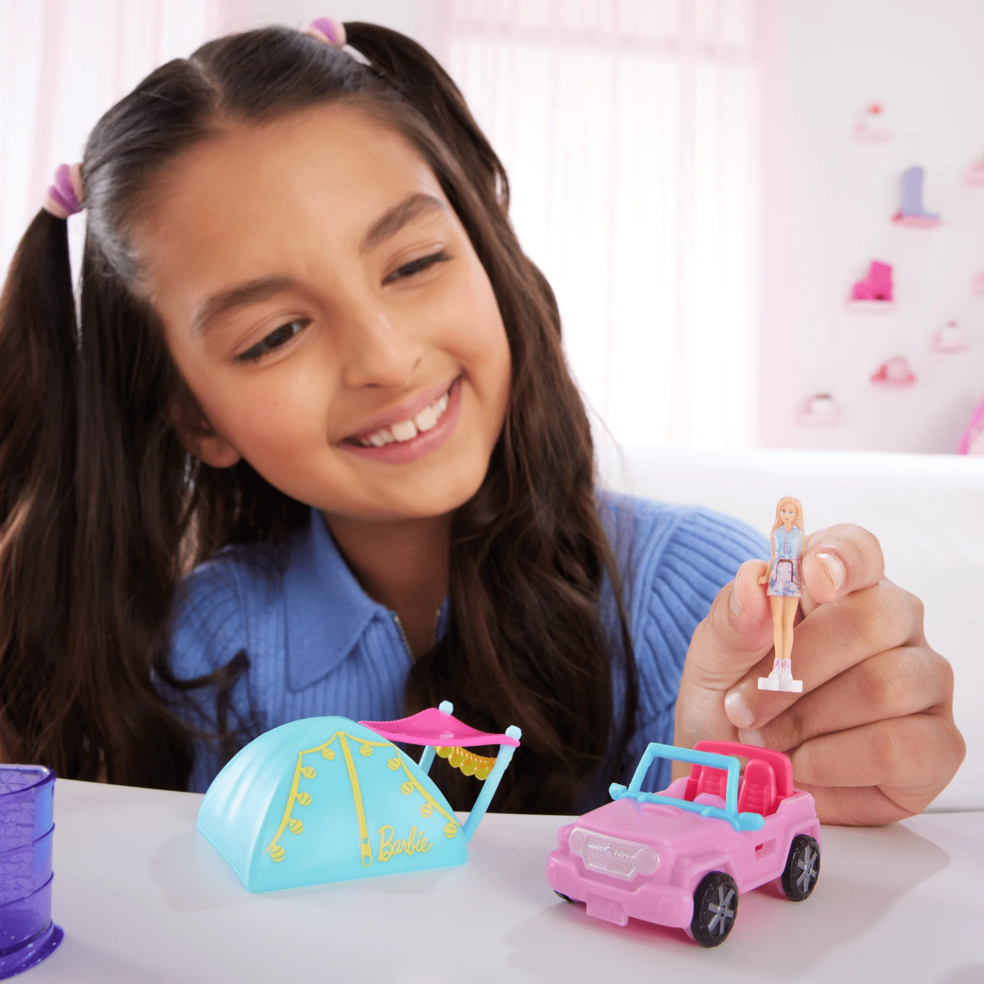Barbie Mini Barbieland Doll & Vehicle Set With 1.5-inch Doll, Color-Change Suv & Tent Accessory
