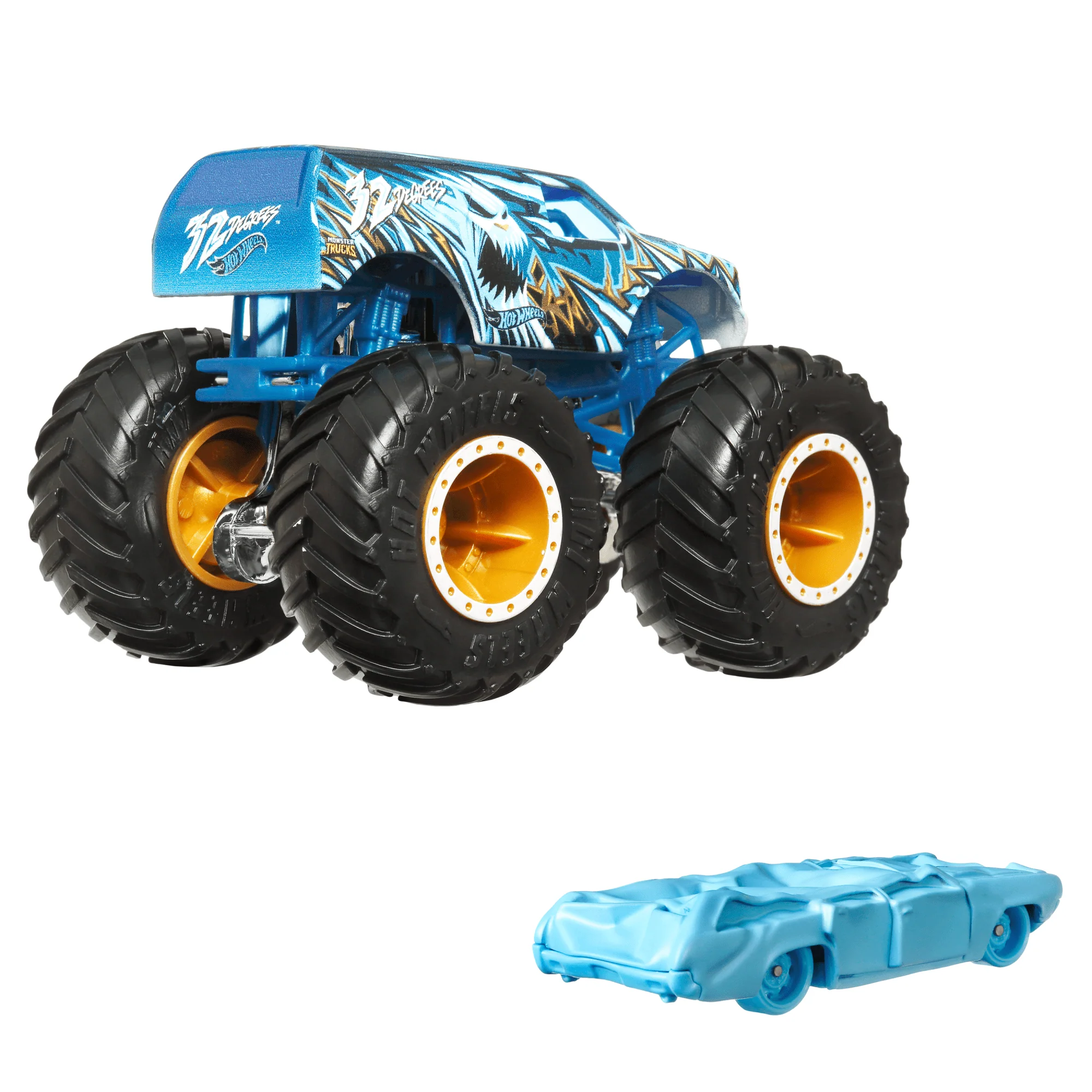 Hot Wheels Monster Trucks Vehículo de Juguete Camión 32 Degrees SUV + Flat Iron (Aplastado)