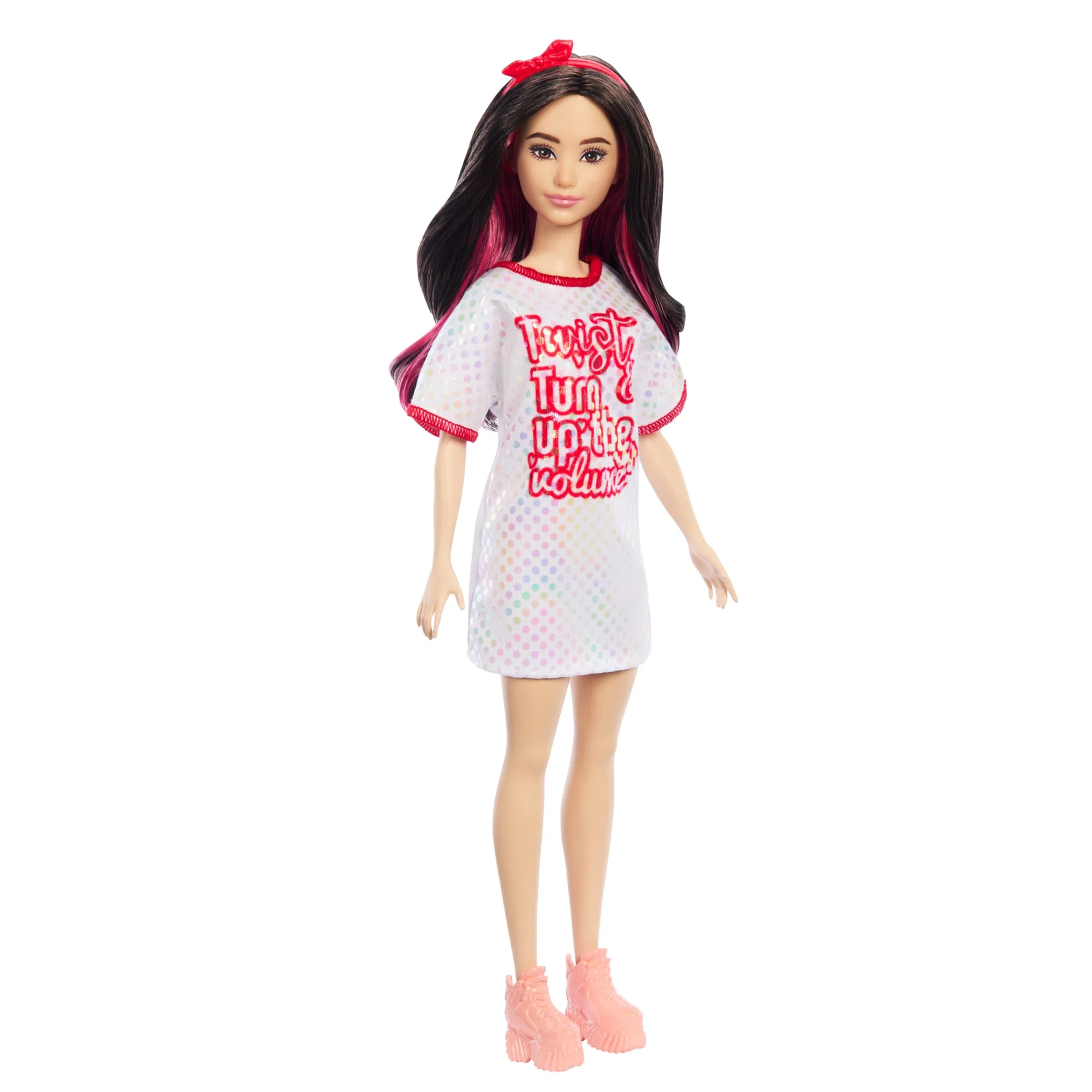 Barbie Fashionistas Doll #214, Black Wavy Hair With Twist ‘n’ Turn Dress & Accessories, 65th Anniversary