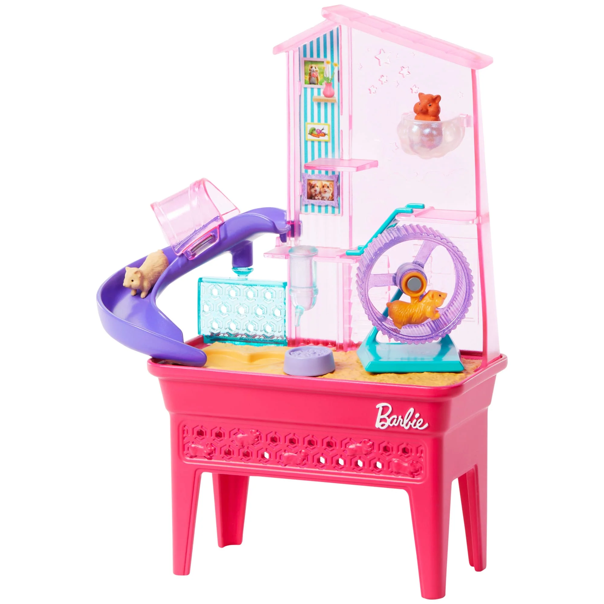 Barbie World Hamster Pet Playground Playset With 9 Pieces including Wheel, Hamsters, & Food Accessories