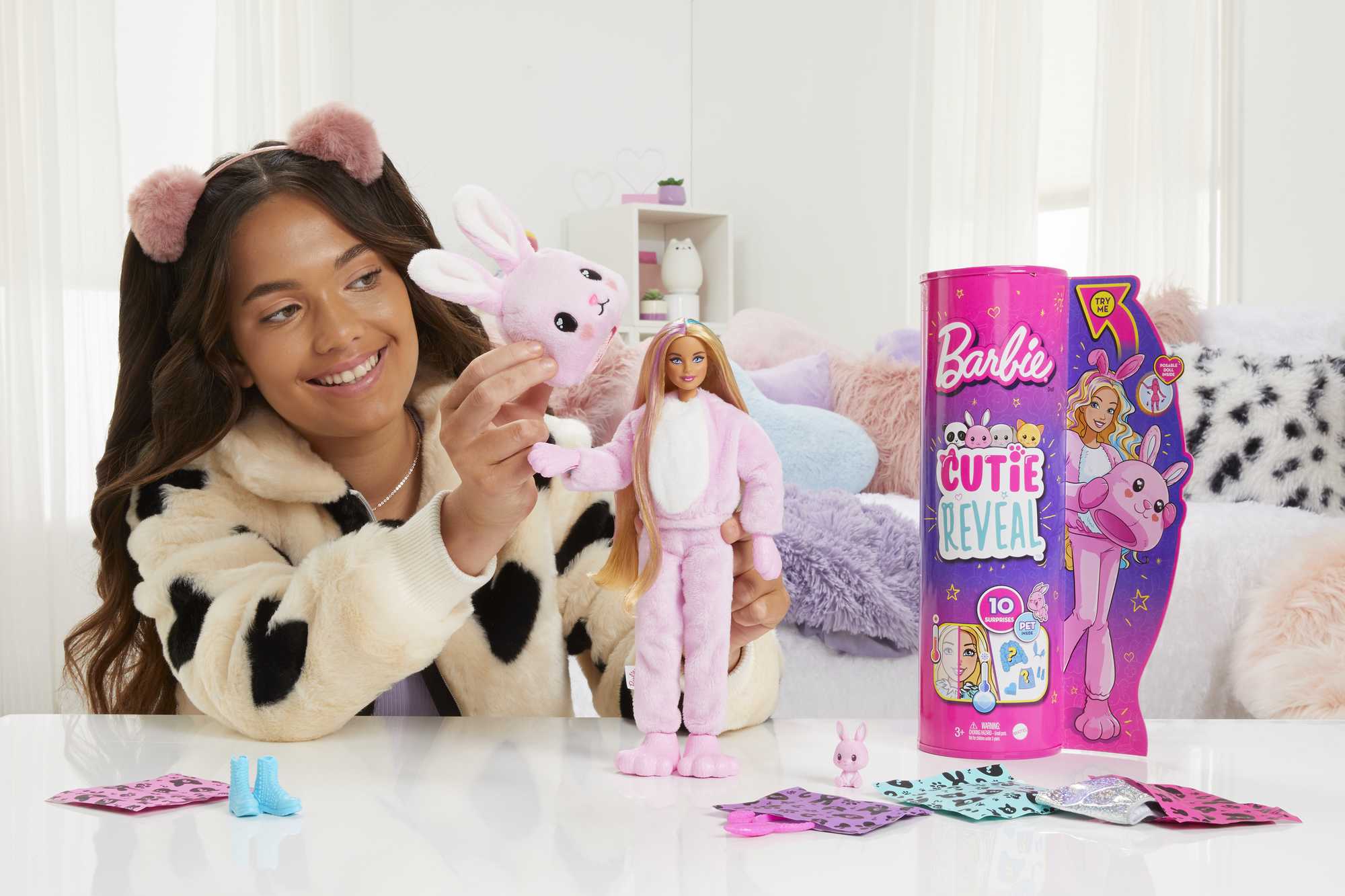 Barbie Doll Cutie Reveal Bunny Plush Costume Doll With Pet, Color Change