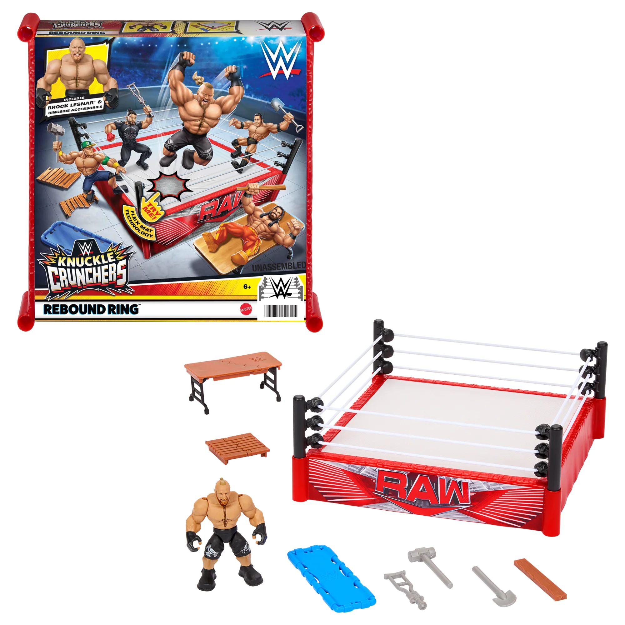 Wwe Coffret de Jeu + Figurine Knuckle Crunchers Ring à Rebonds