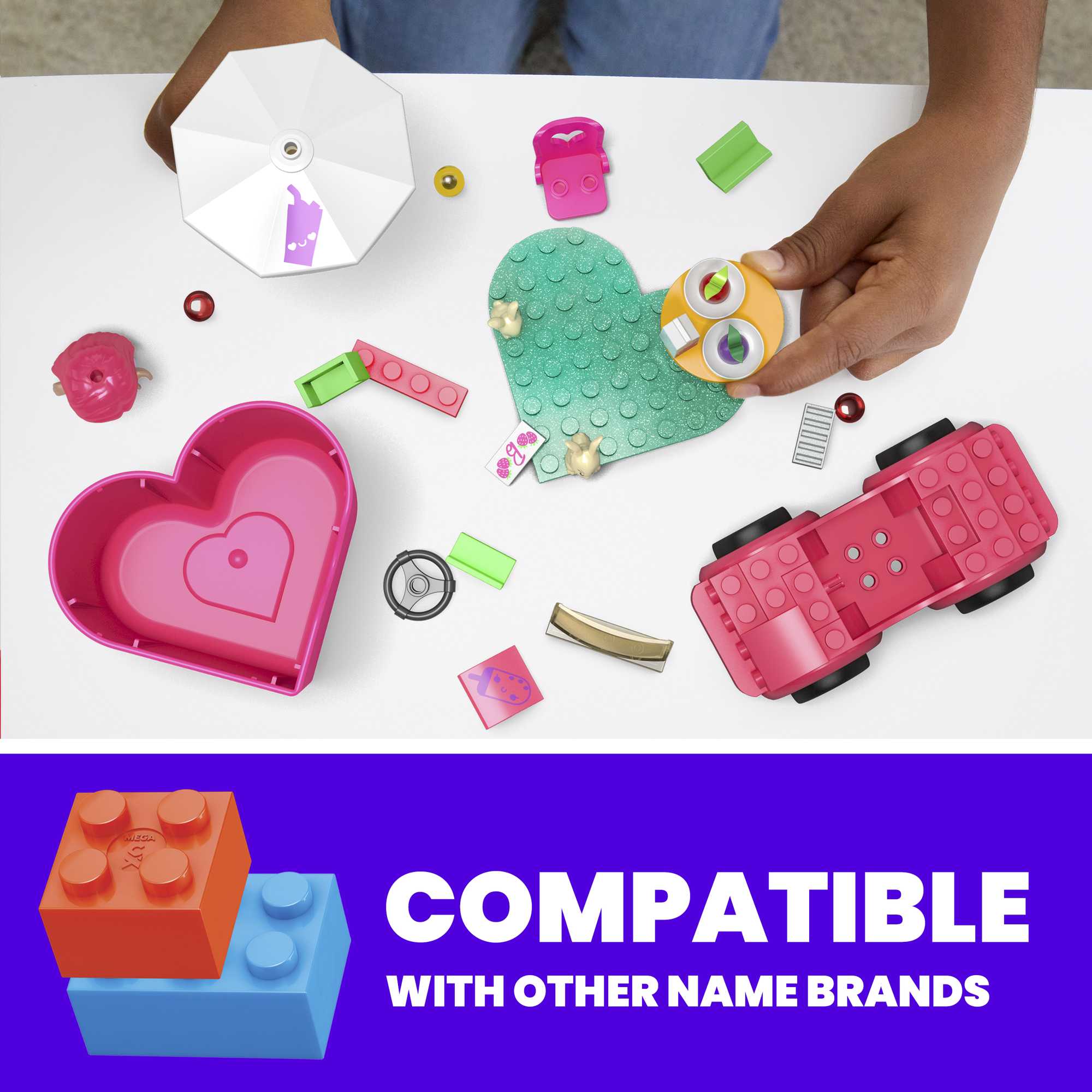 MEGA Barbie Color Reveal Convertible Road Trip Building Toy Car With 2 Dolls (66 Pieces)