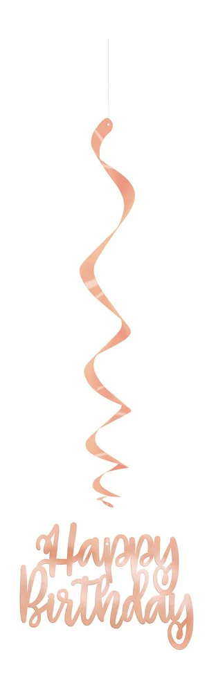 3 Happy Birthday Rose Gold Hanging Swirl-32inL