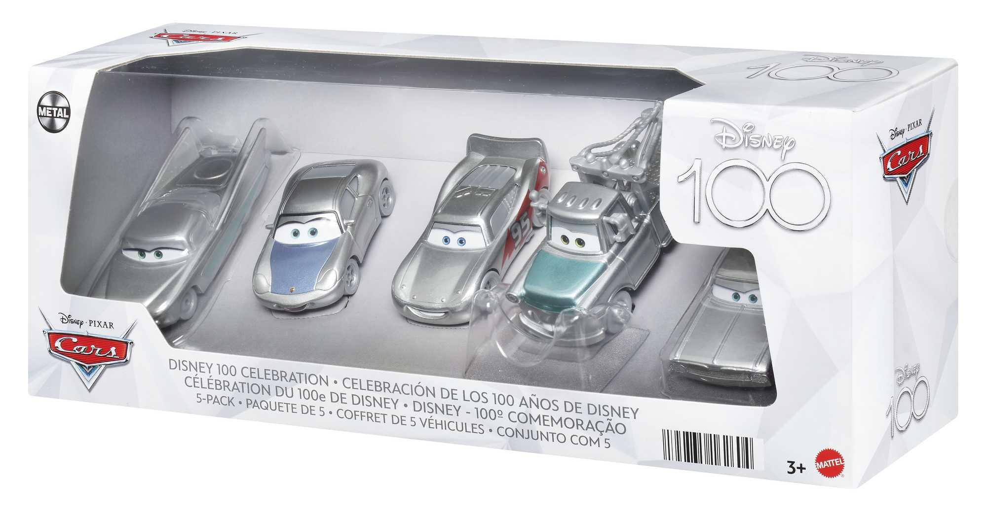 Disney And Pixar Cars Disney 100 Celebration Diecast Vehicles 5-Pack Toy Cars 1:55 Scale, Gifts For Kids And Collectors