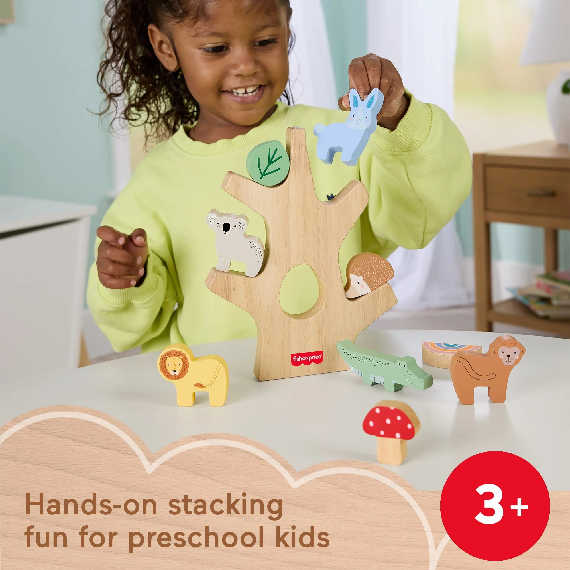 Fisher-Price Wooden Balance Tree Preschool Stacking Activity Toy, 10 Wood Pieces