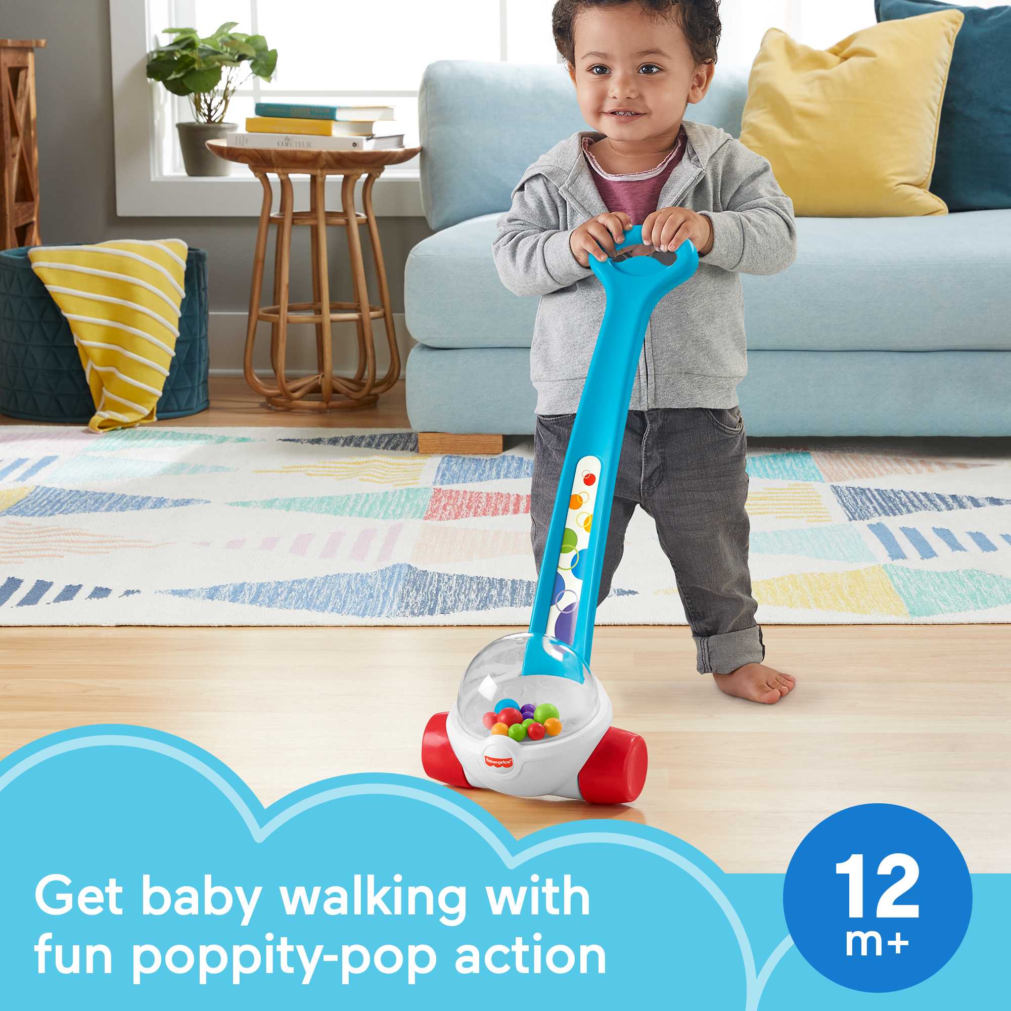 Fisher-Price Corn Popper Baby And Toddler Toy, Push Toy For 1 Year Old And Up, 2 Pieces, Blue