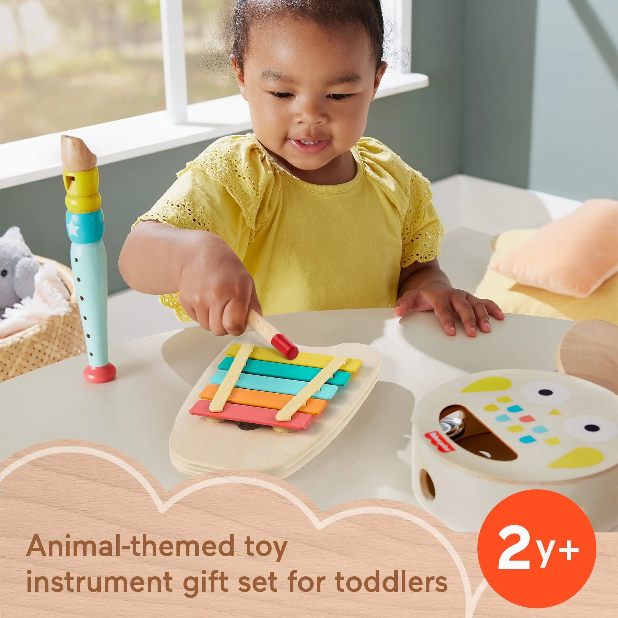 Fisher-Price Wooden Musical instruments Gift Set Toddler Creative Play, 6 Wood Pieces