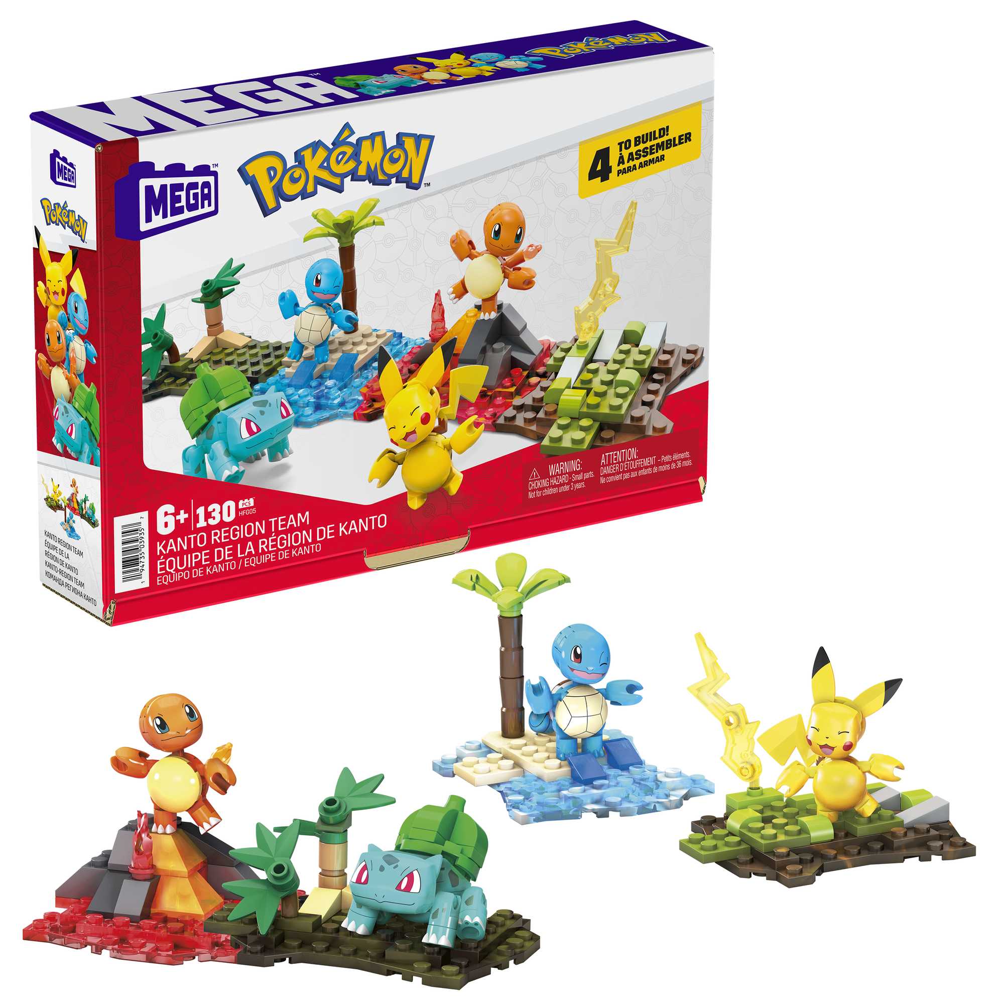 MEGA Pokémon Building Toy Kit Kanto Region Team With 4 Figures (130 Pieces) For Kids