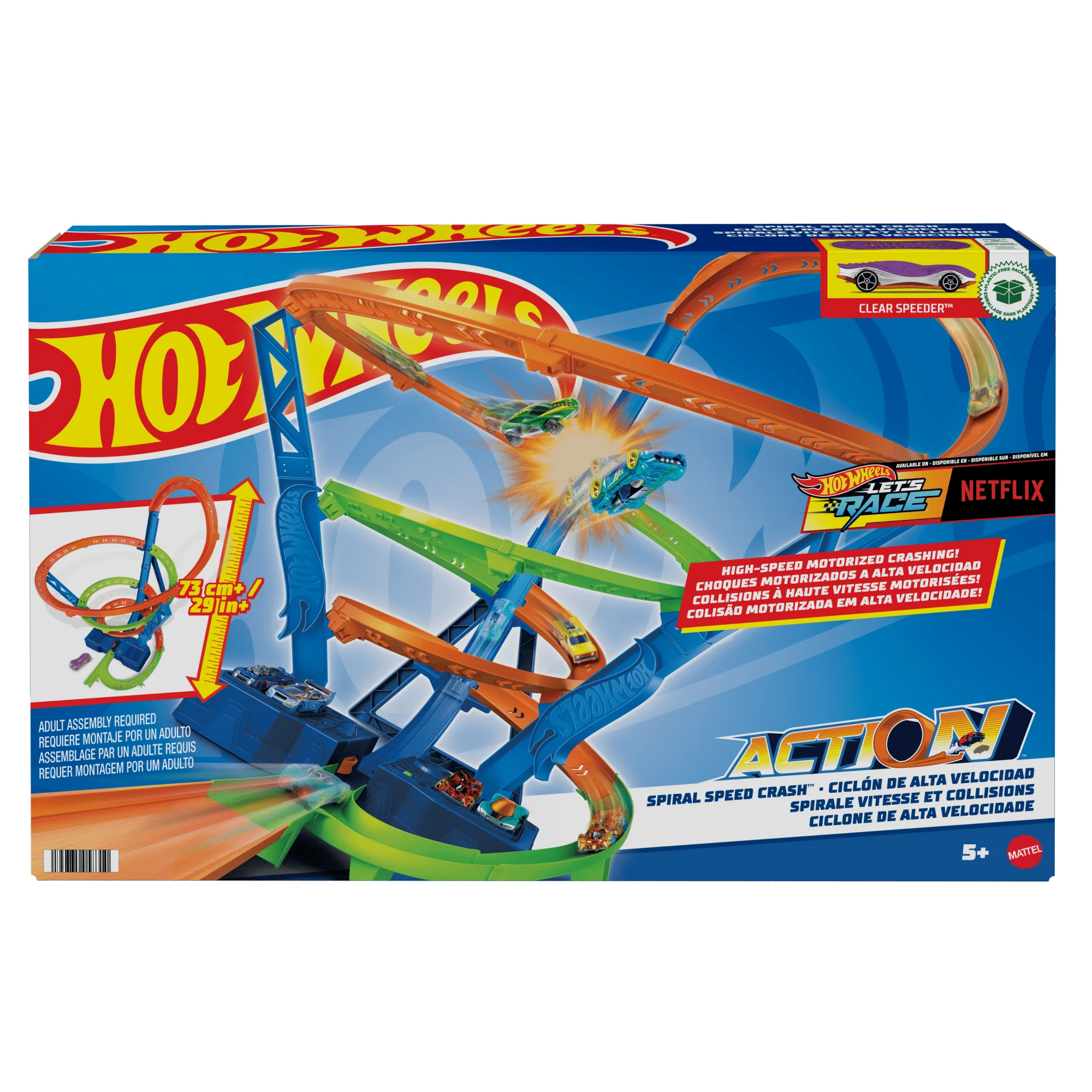Hot Wheels Track Set And 1:64 Scale Toy Car, Spiral Race Track With Motorized Booster