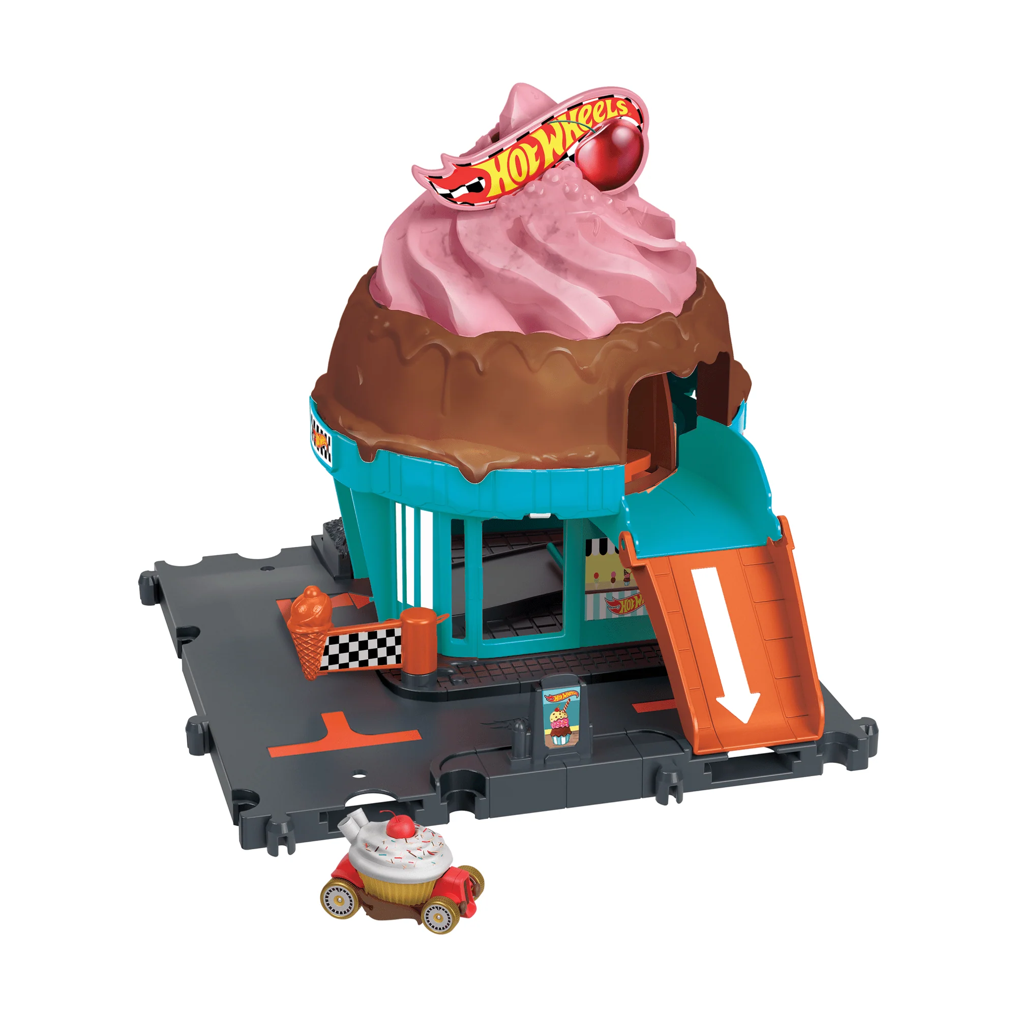 Hot Wheels City Track Set With 1 Hot Wheels Car, Ice Cream Shop Playset