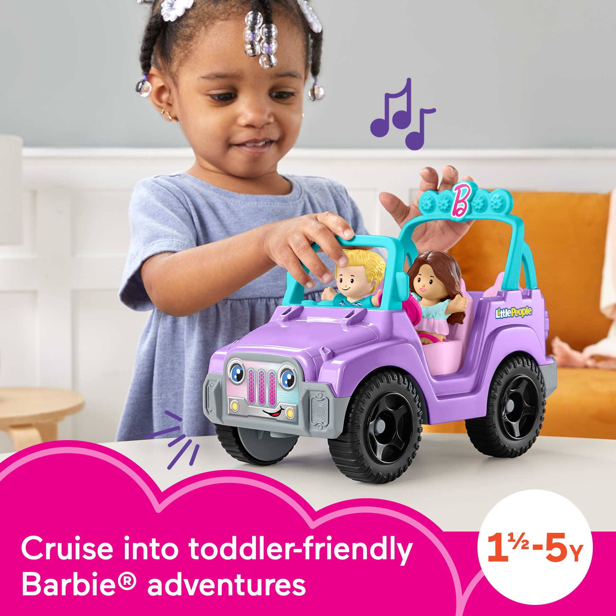 Little People Barbie Toy Car With Sounds And 2 Figures, Beach Cruiser, Toddler Toys