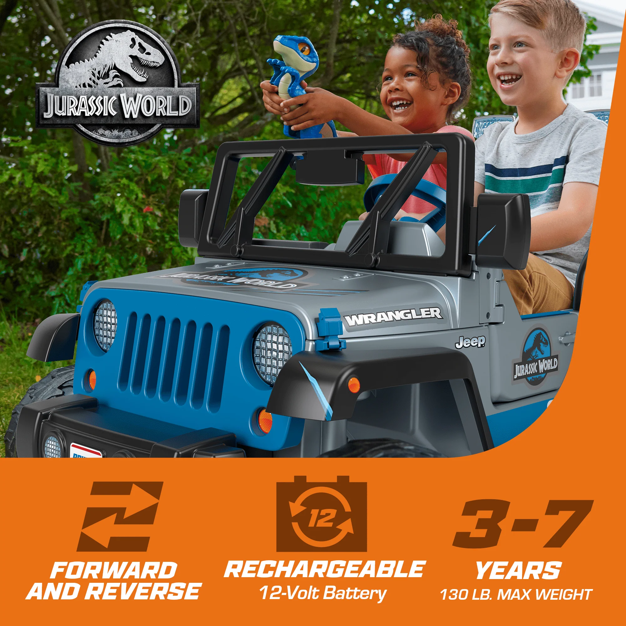 Power Wheels Jurassic World Dino Damage Jeep Wrangler Ride-On Toy With Lights And Sounds, Preschool Toy