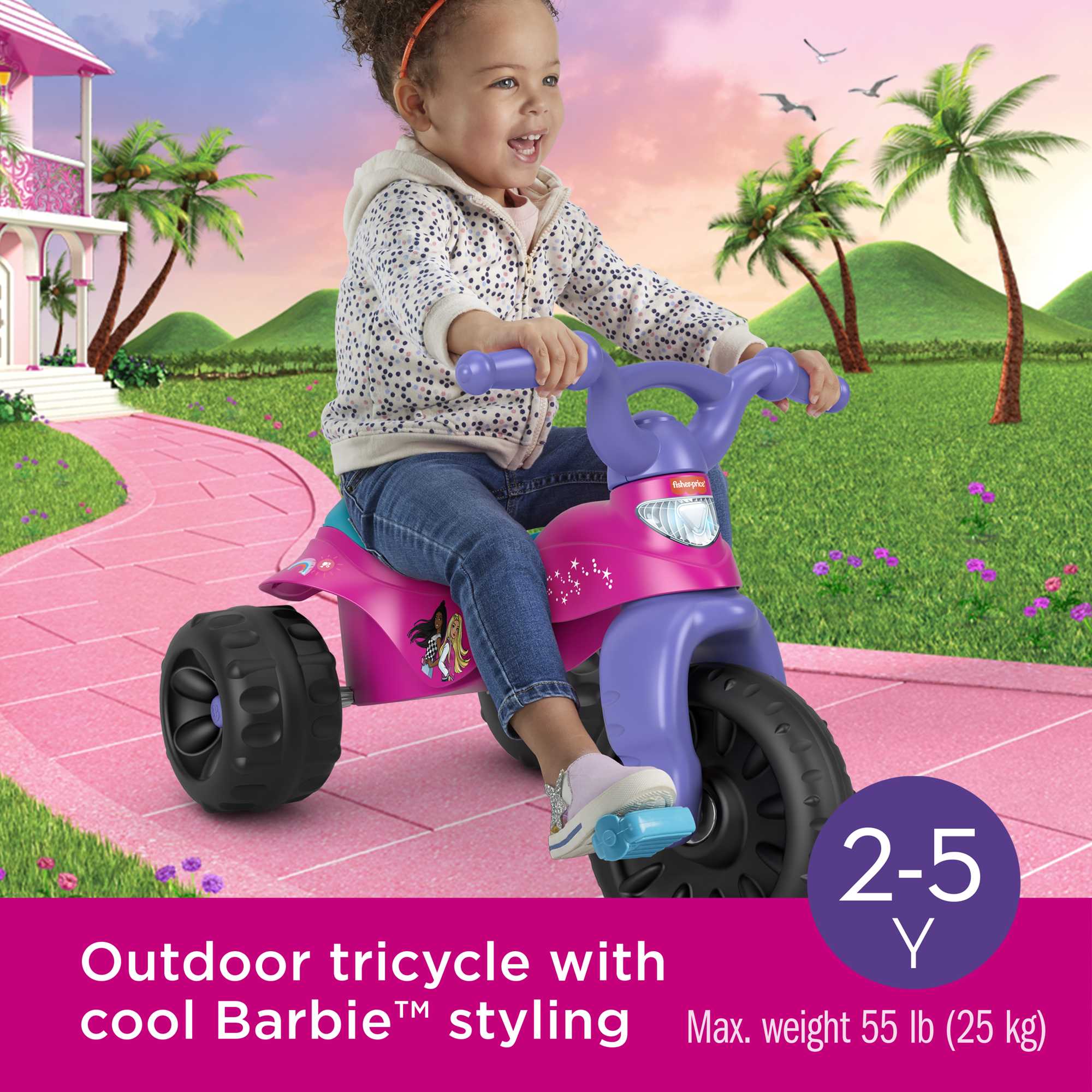 Fisher-Price Barbie Tricycle With Handlebar Grips, Multi-Terrain Tough Trike, Toddler Toy