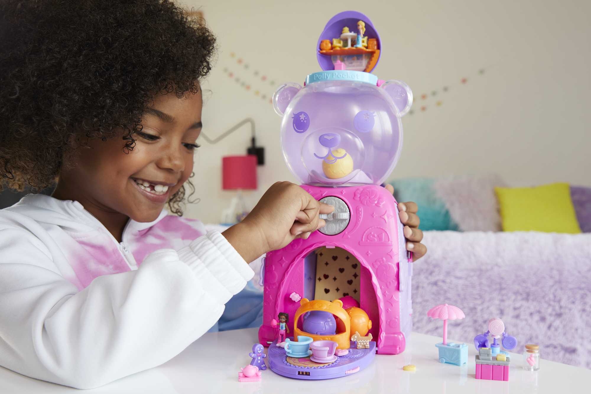 Polly Pocket Travel Toys, Gumball Bear Playset, 2 Dolls And Accessories