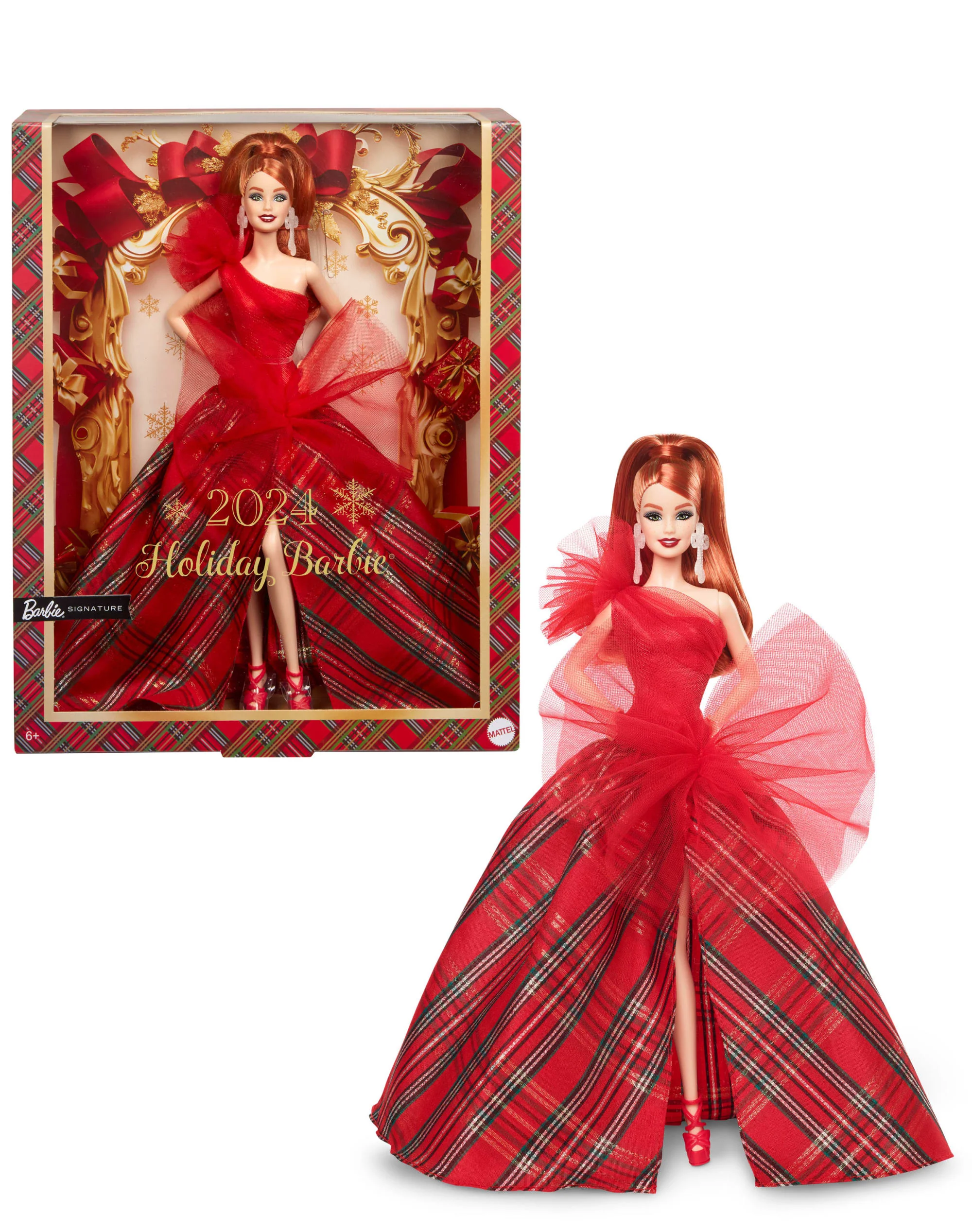 Barbie 2024 Holiday Barbie Doll, Seasonal Collector Gift, Barbie Signature, Plaid Gown With Red Bow
