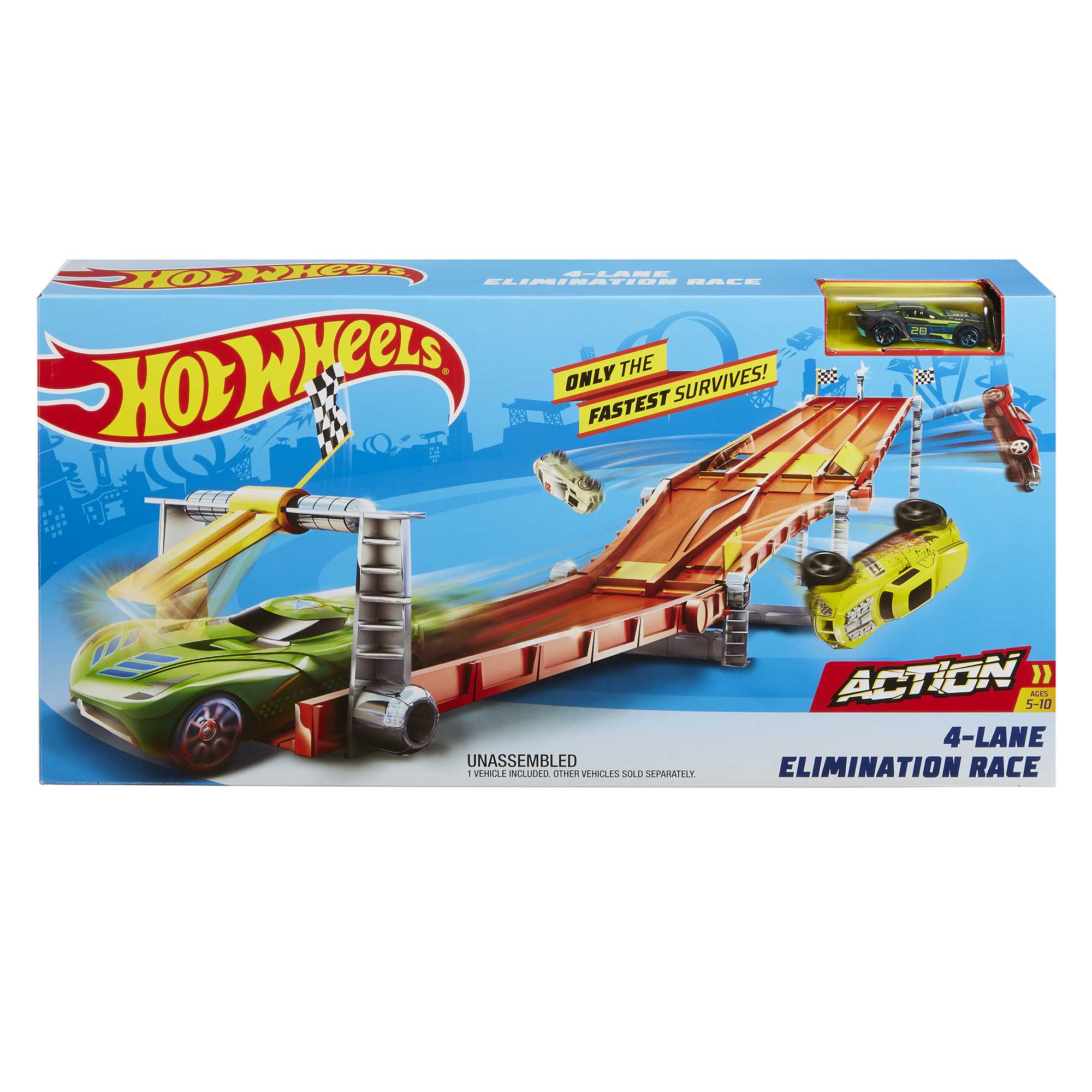 Hot Wheels 4-Lane Elimination Race Track Set, For Kids 4 Years Old & Up