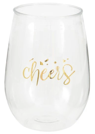 Gold Stemless 15 ounce Wine Glass