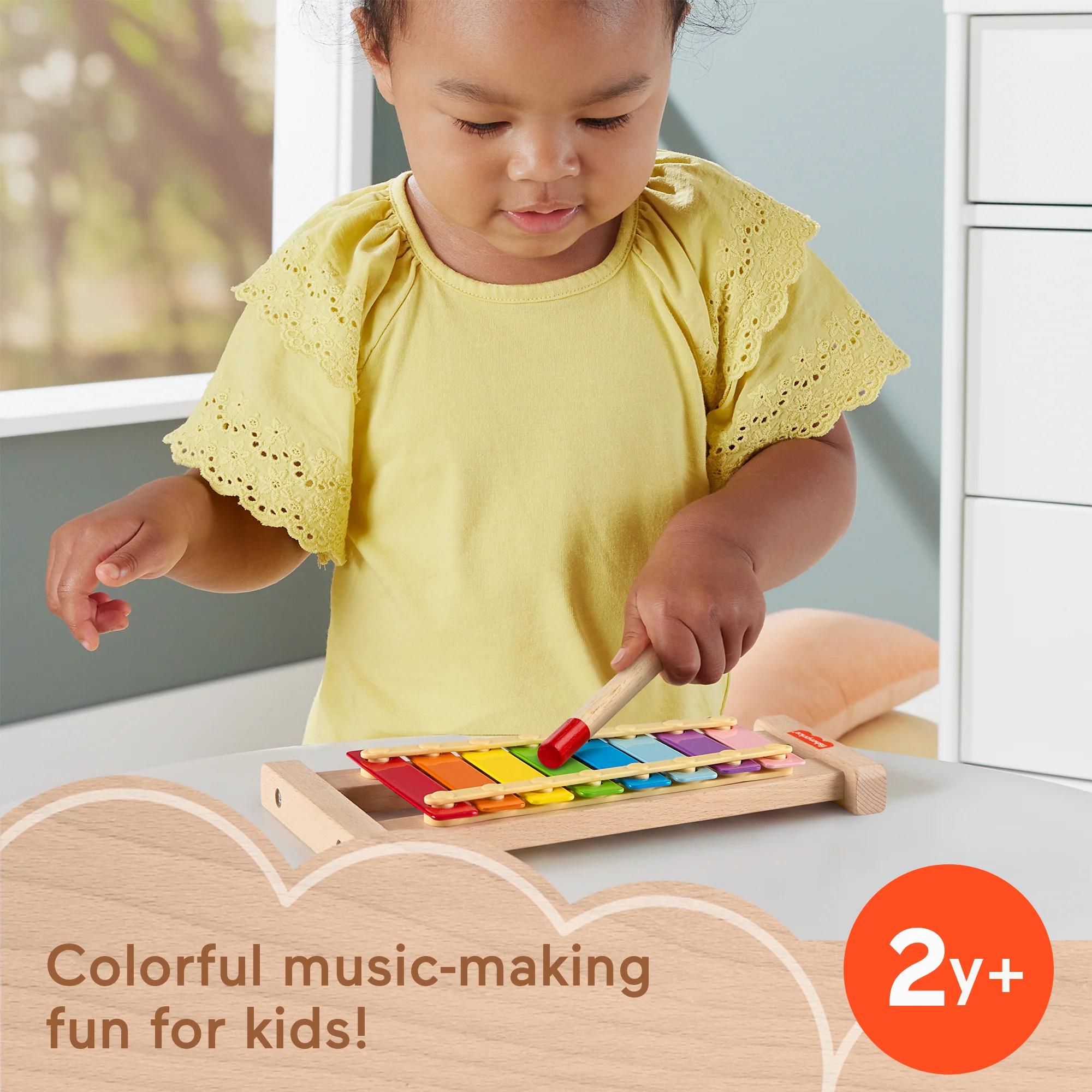 Fisher-Price Wooden Xylophone, Musical instrument Toy For Toddlers, 2 Wood Pieces