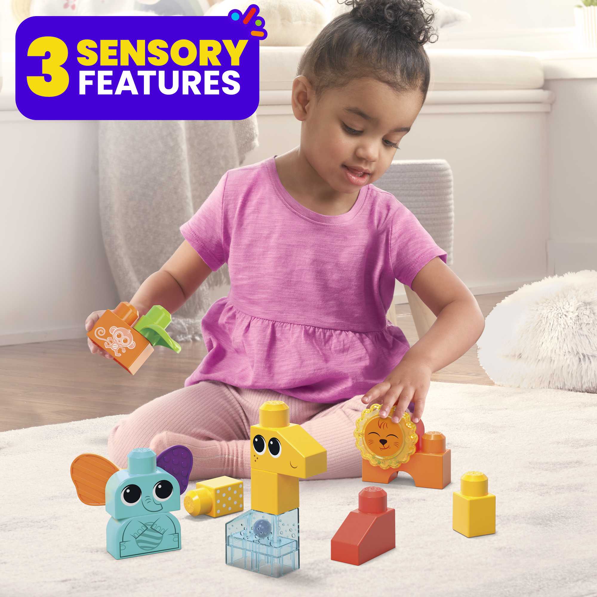 MEGA Bloks Rock N Rattle Safari Sensory Building Toys For Toddlers 1-3 (15 Pcs)