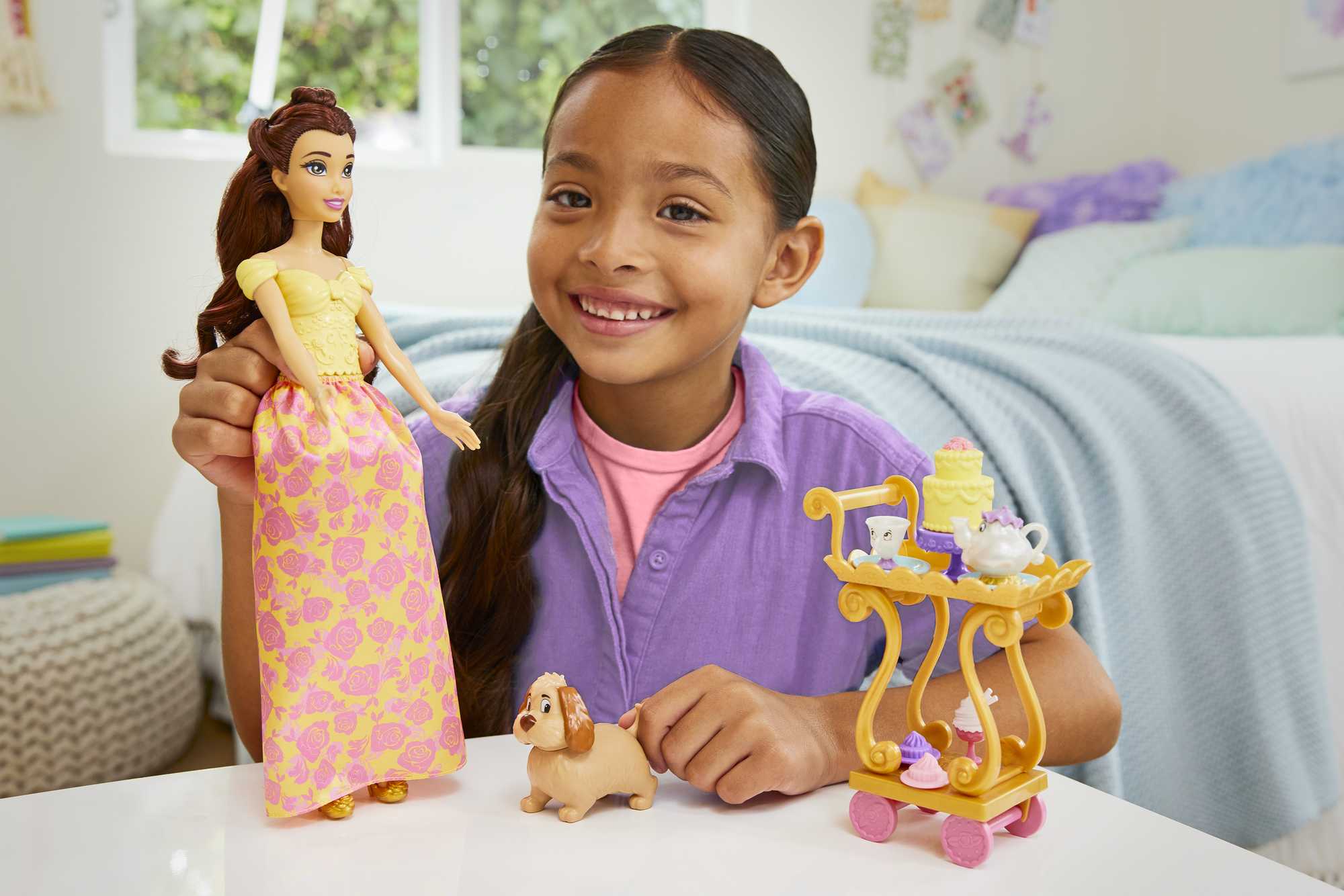 Disney Princess Belle's Tea Time Cart Doll And Playset With Fashion Doll, Cart And Accessories