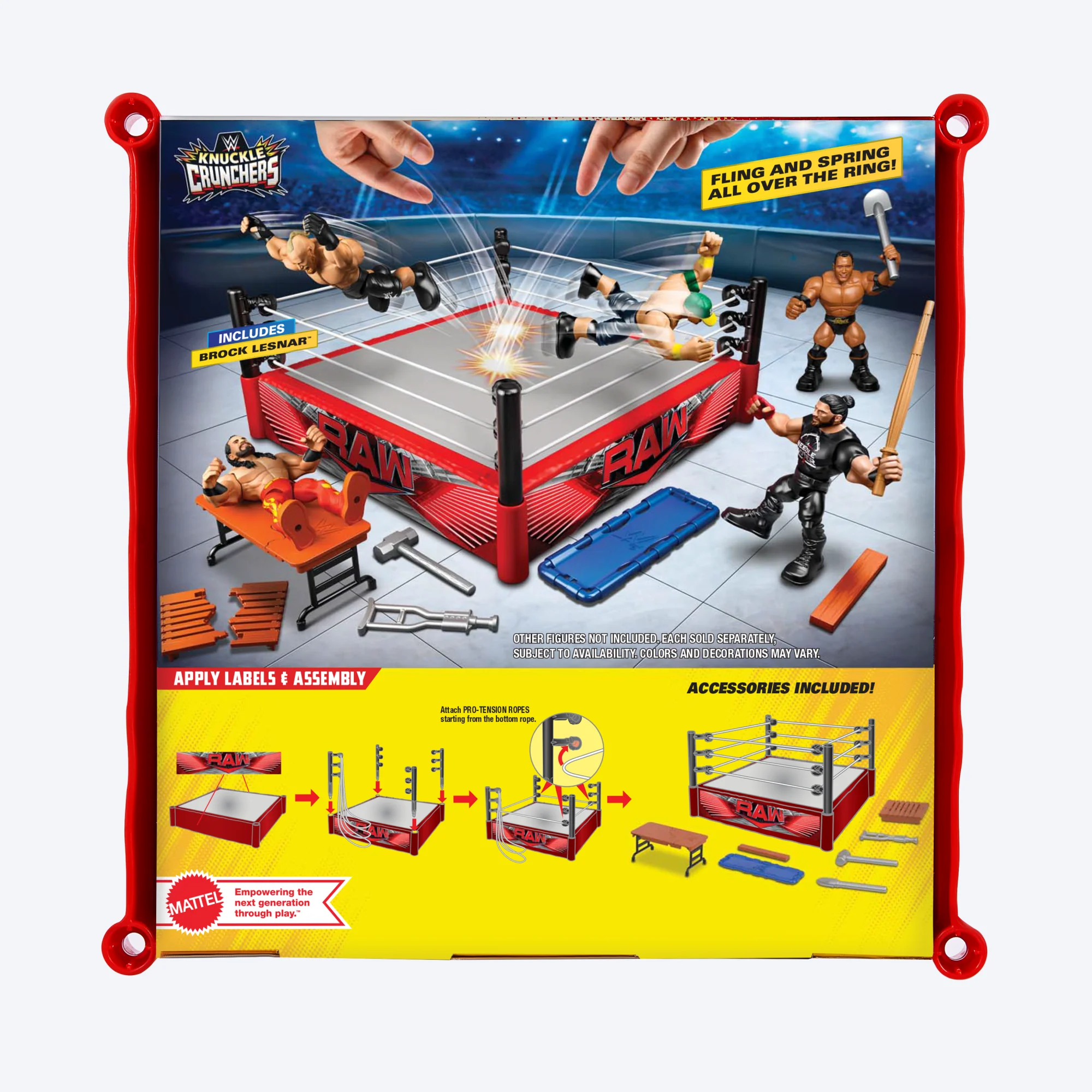 Wwe Coffret de Jeu + Figurine Knuckle Crunchers Ring à Rebonds