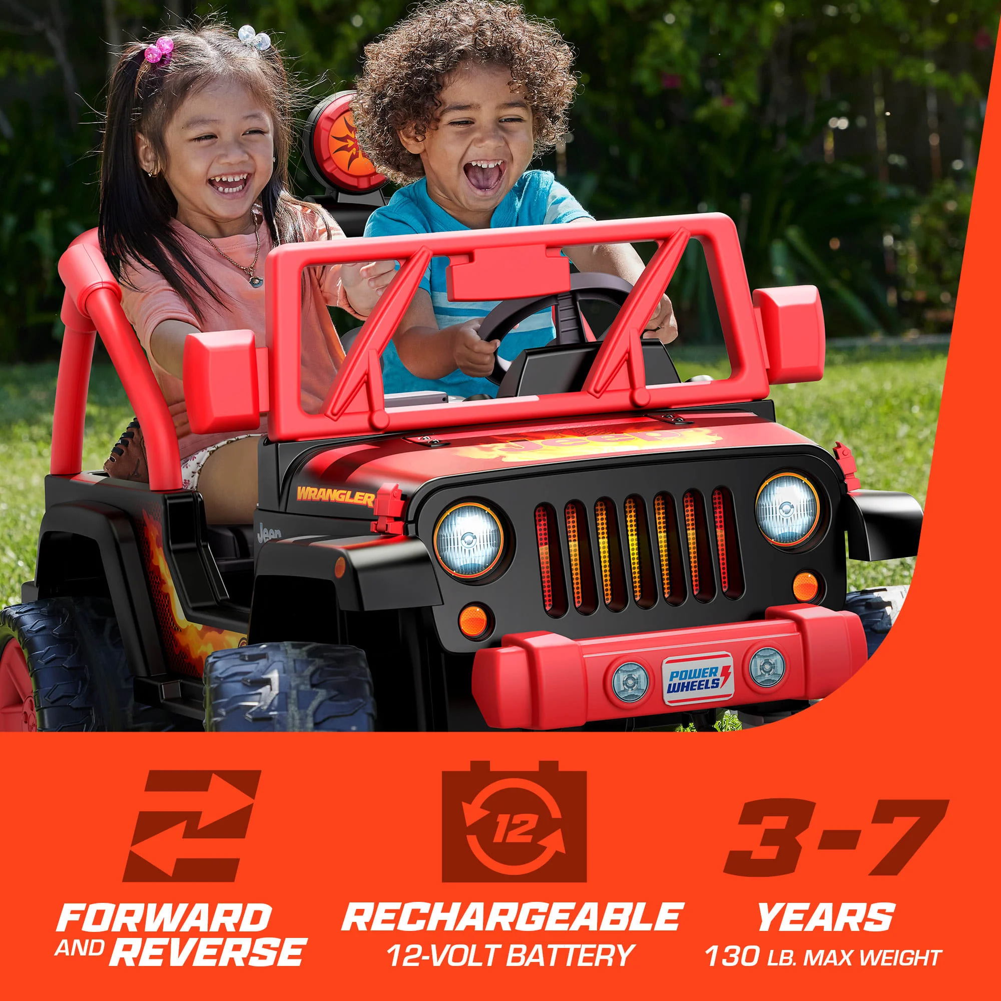 Power Wheels Tough Talking Jeep Wrangler Ride-On Toy With Sounds, Preschool Toy, Black & Red